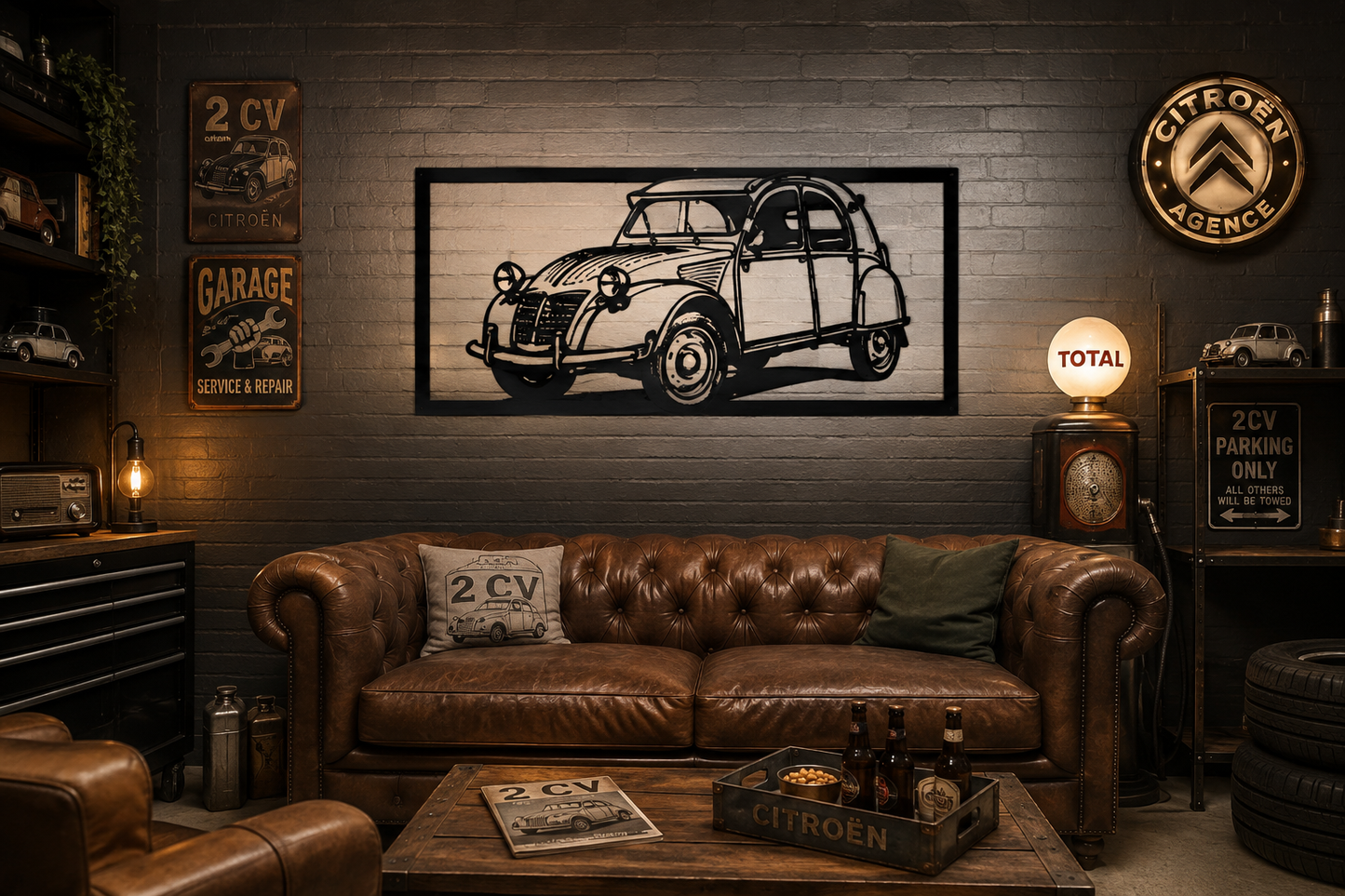 Citroën 2CV Ribbelkap – Metalen Wanddecoratie met 3D-effect