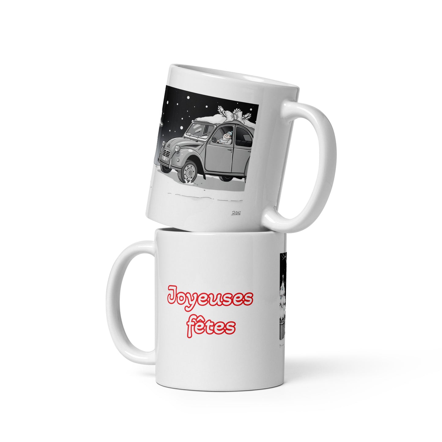 Joyueuses fêtes White Glossy Mug - 300 ml: Perfect for Festive Moments