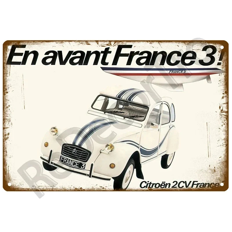Vintage Metalen Bord – Citroën 2CV France 3 | Retro Auto Decoratie