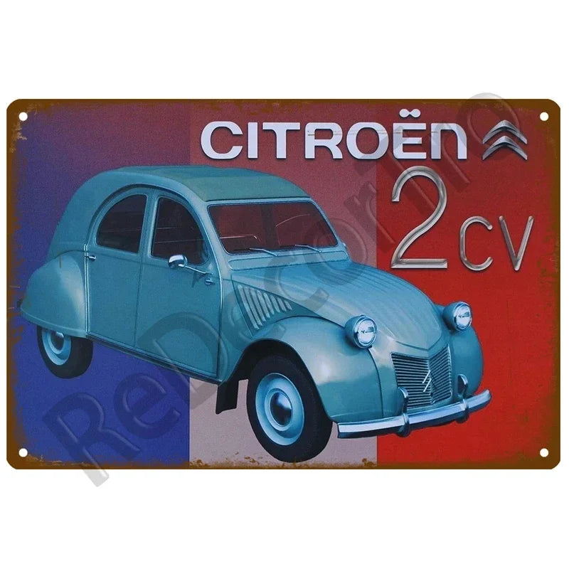 Vintage Metalen Bord – Citroën 2CV | Franse Klassieker Wanddecoratie