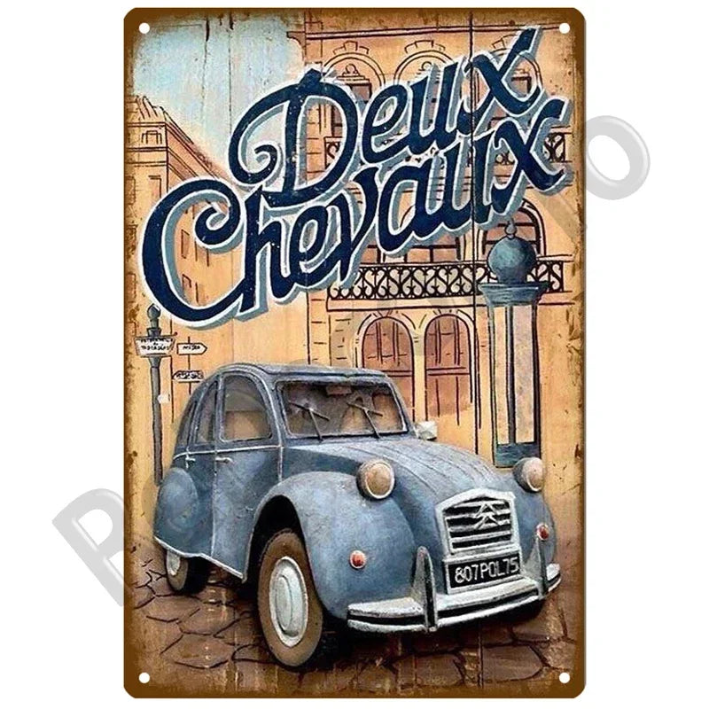 Plaque métallique rétro – Deux Chevaux | Classique français avec une atmosphère parisienne