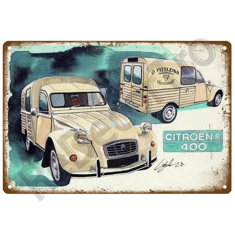 Retro Metal Sign – Citroën 2CV Fourgonnette "400" – Vintage French Van