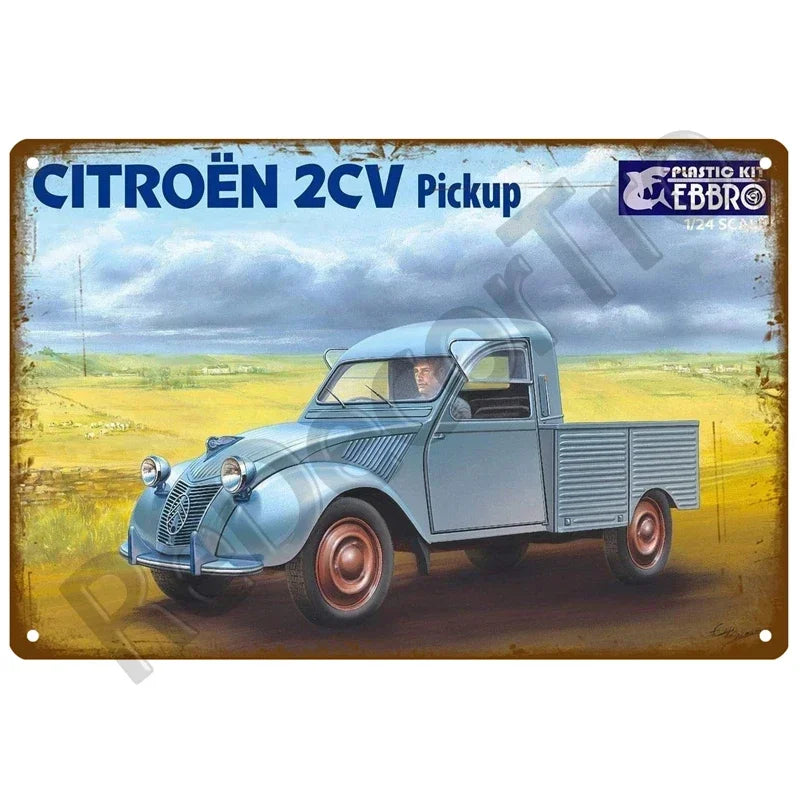 Retro Metalen Bord – Citroën 2CV Pickup – Vintage Franse Pick-up Truck Decoratie