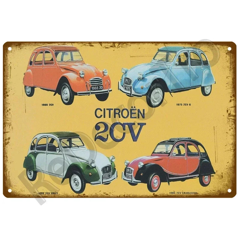 Metal Retro Sign – Citroën 2CV Through the Years | Iconic Models from 1966 to 1990