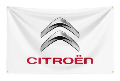 White Citroën Flag with Silver Logo – Stylish Car Flag for the True Fan