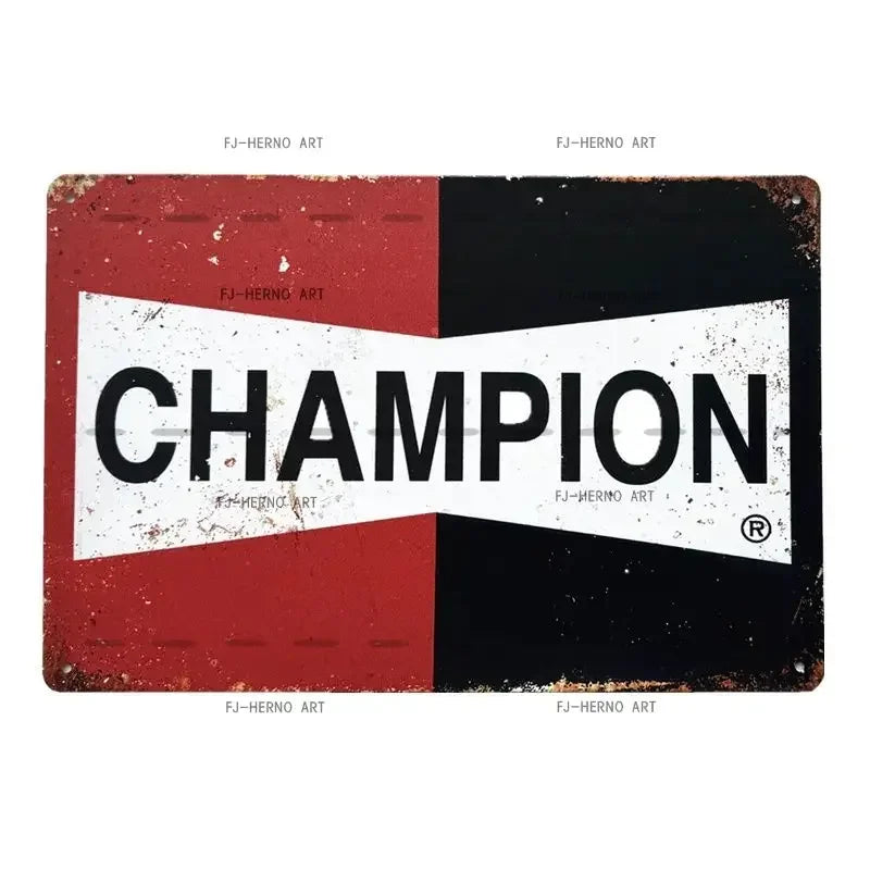 Vintage Metalen Wandbord – Champion Bougies Logo – Retro Auto Decoratie