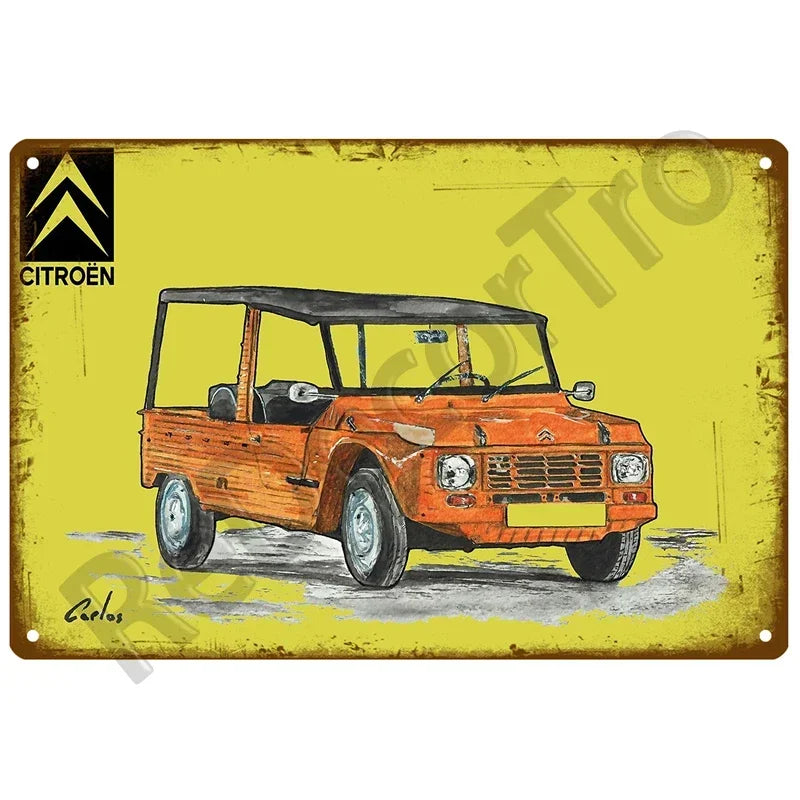 Retro Metalen Bord – Citroën Méhari | Vintage Auto Wanddecoratie