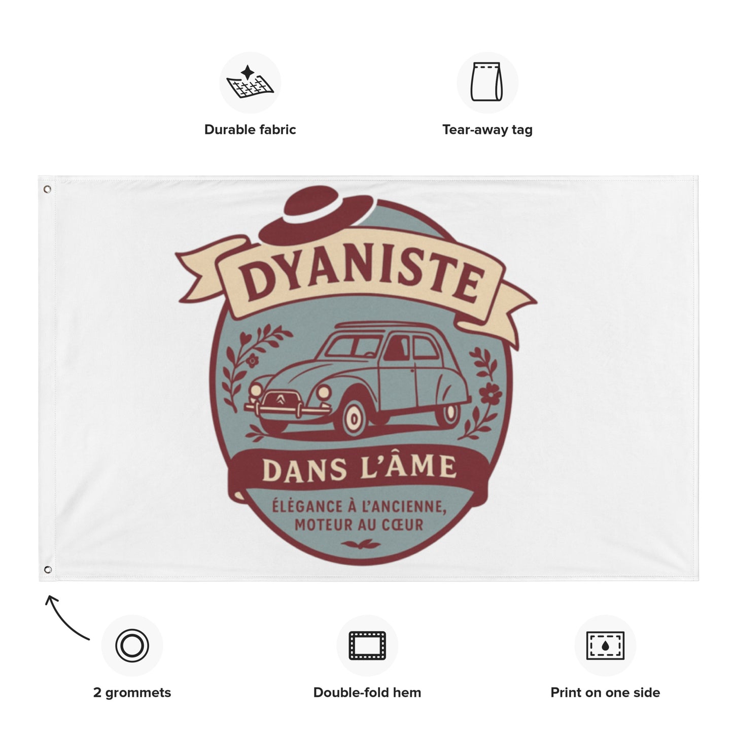 Vlag “Dyaniste dans l’âme” – Elegantie op wielen, nostalgie in stijl
