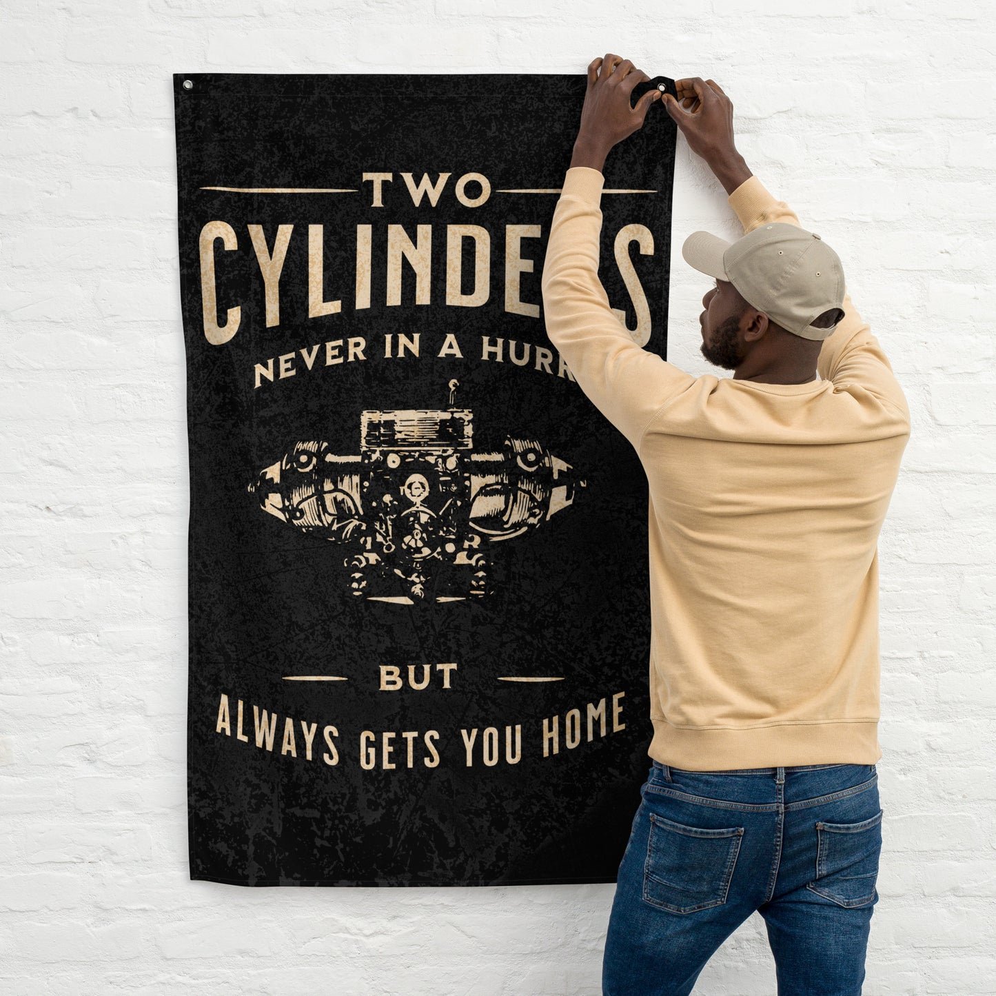 🛠️ Two Cylinders – Slow & Steady Wall Banner