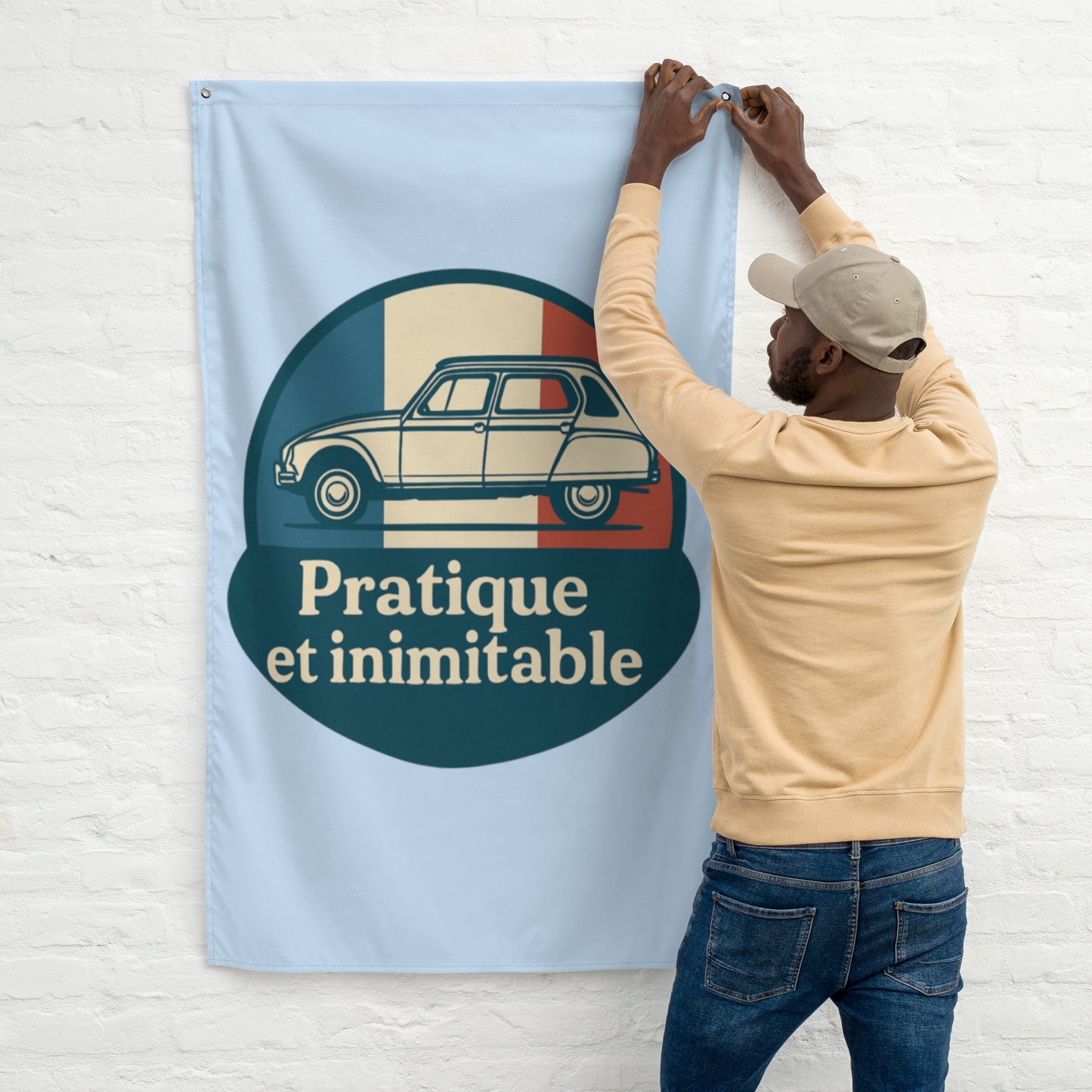 🚘 Banner “Pratique et Inimitable” – Citroën Dyane in French Style for your Wall!