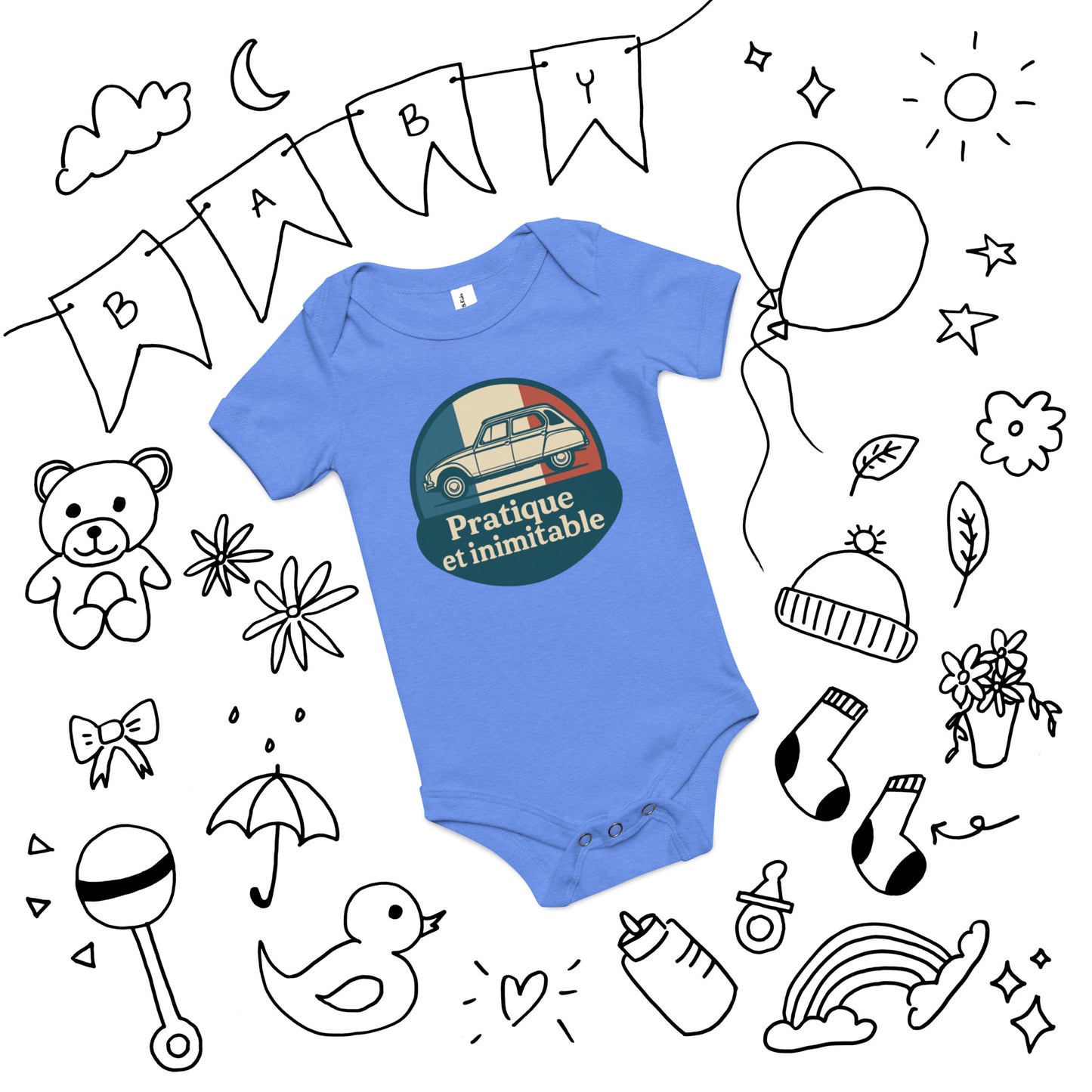 🚘 Baby Romper “Pratique et Inimitable” – Citroën Dyane for the Little Ones!
