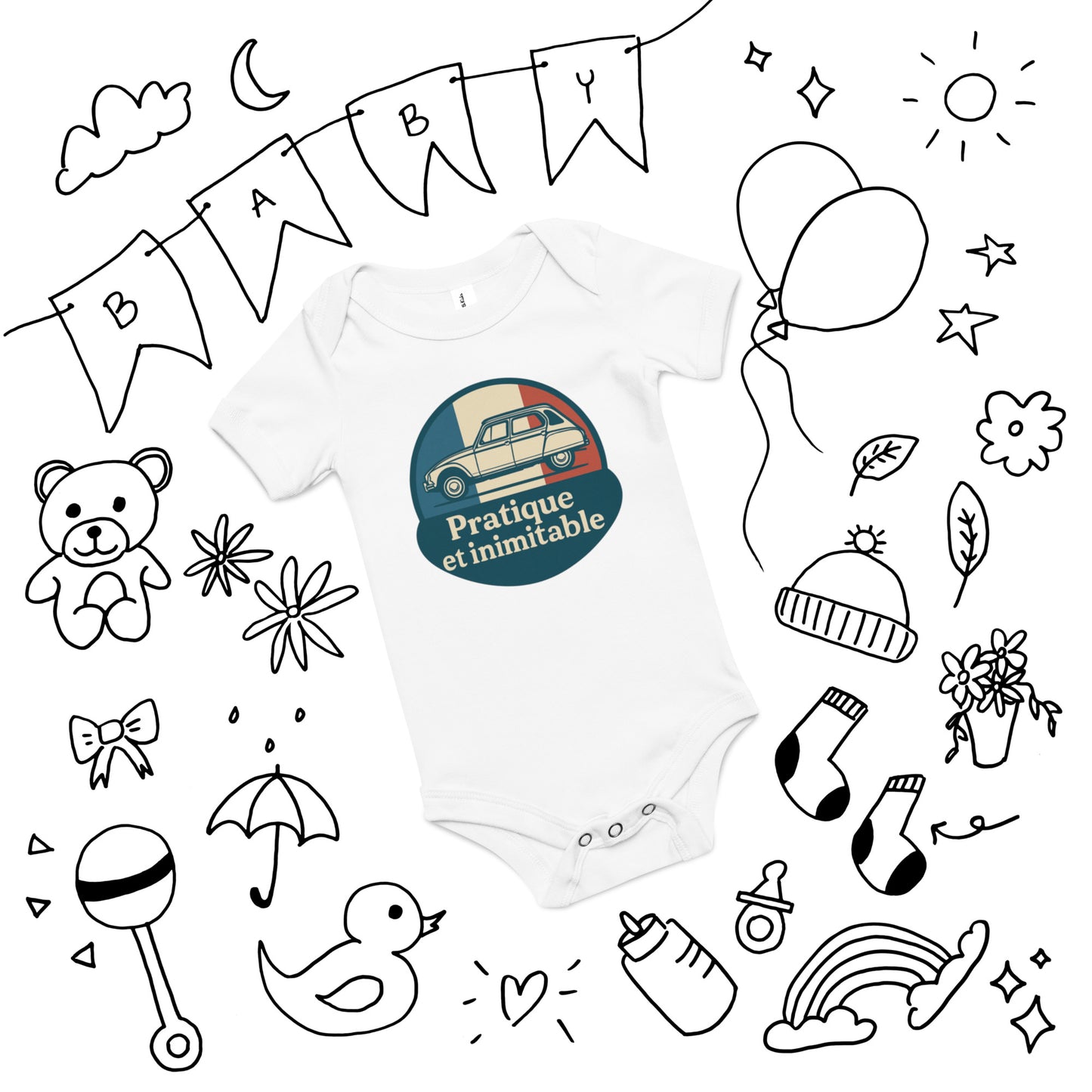 🚘 Baby Romper “Pratique et Inimitable” – Citroën Dyane for the Little Ones!
