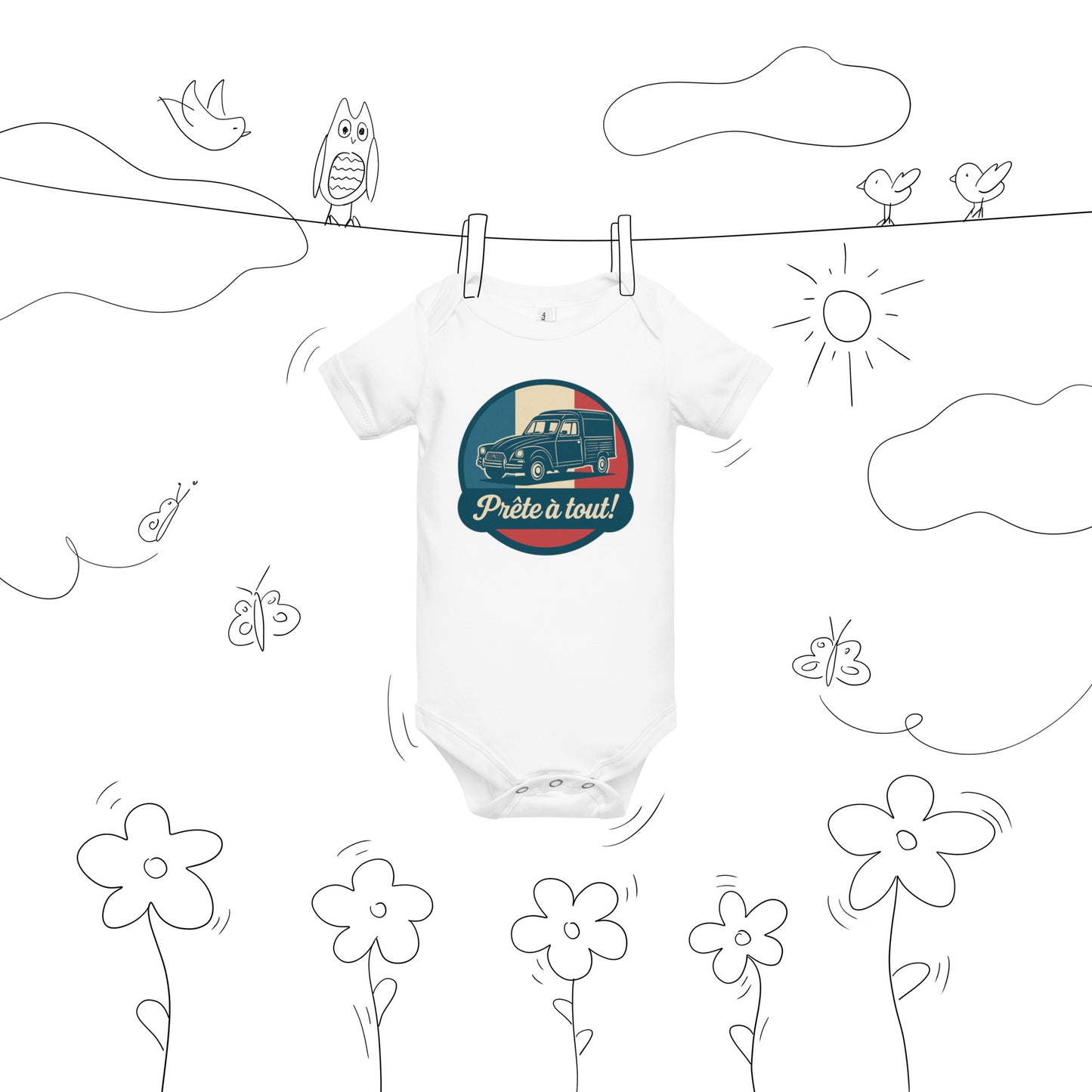 👶 Romper “Ready for anything!” – For little adventurers in style