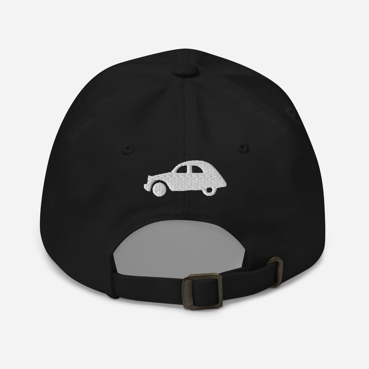 Joie de Vivre Geborduurde pet met een 2CV geborduurd op de ACHTERZIJDE verkrijgbaar in Zwart, Navy, Rood, Grijs, Kakhi of Wit