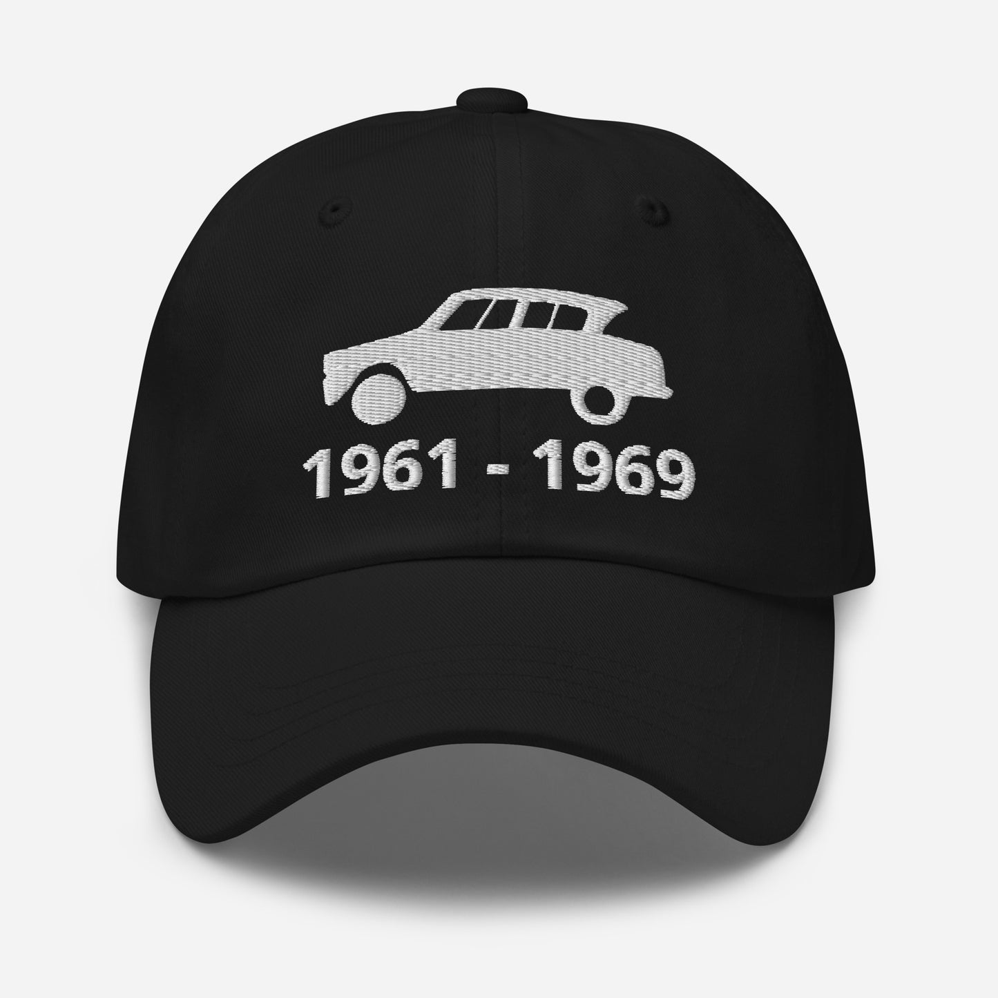 Embroidered Citroën Ami6 cap with production period available in Black, Red, Grey, Khaki, L.Blue or White