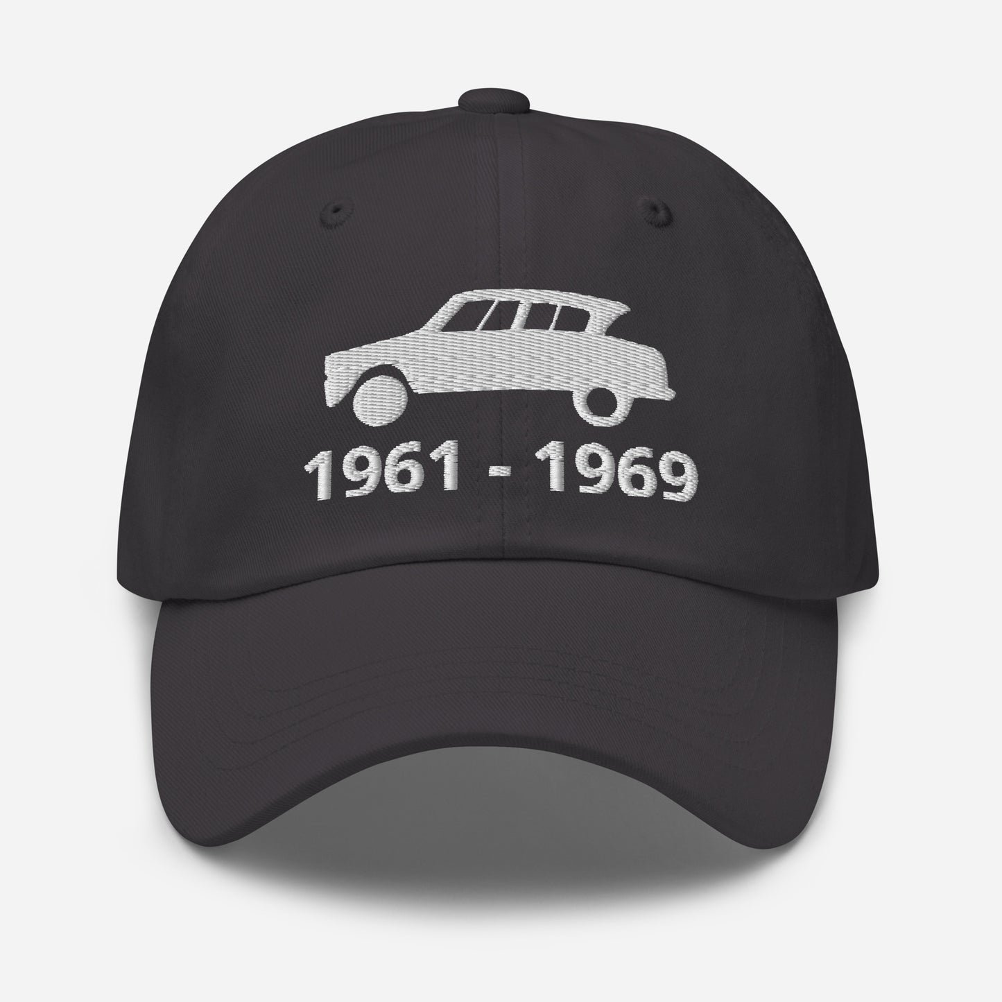 Embroidered Citroën Ami6 cap with production period available in Black, Red, Grey, Khaki, L.Blue or White