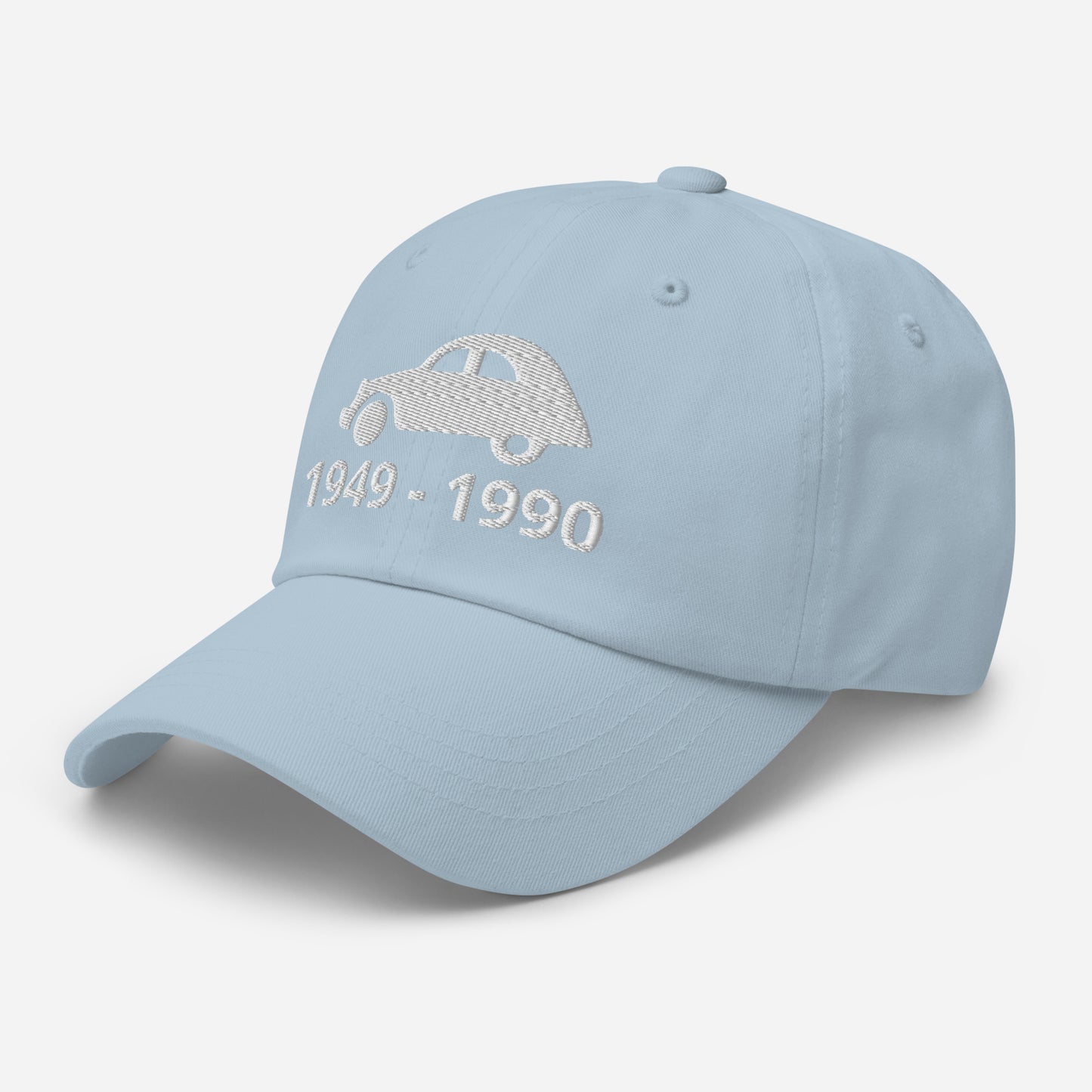 Embroidered Citroën 2cv cap with production period available in Black, Navy, Red, Grey, L.Blue or White