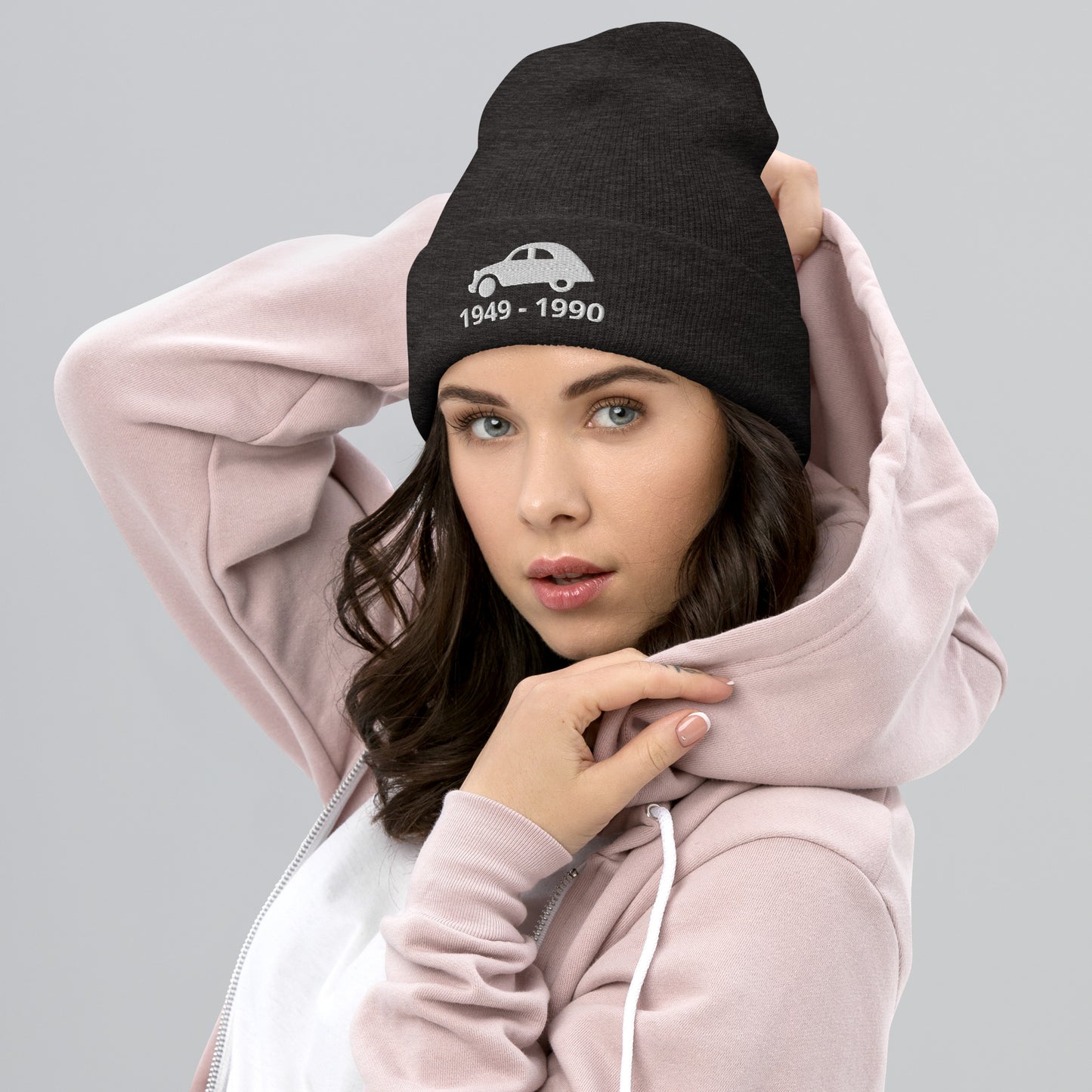 Production period 1949-1990 Citroën 2cv Beanie with folded brim available in Black, Anthracite and Grey