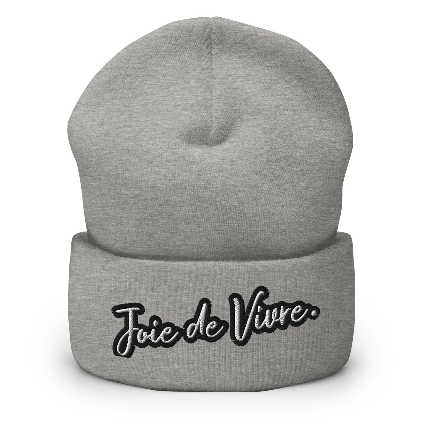 Bonnet Joie de Vivre brodé à bord retourné disponible en Noir, Marine, Anthracite, Bleu, Rouge ou Gris