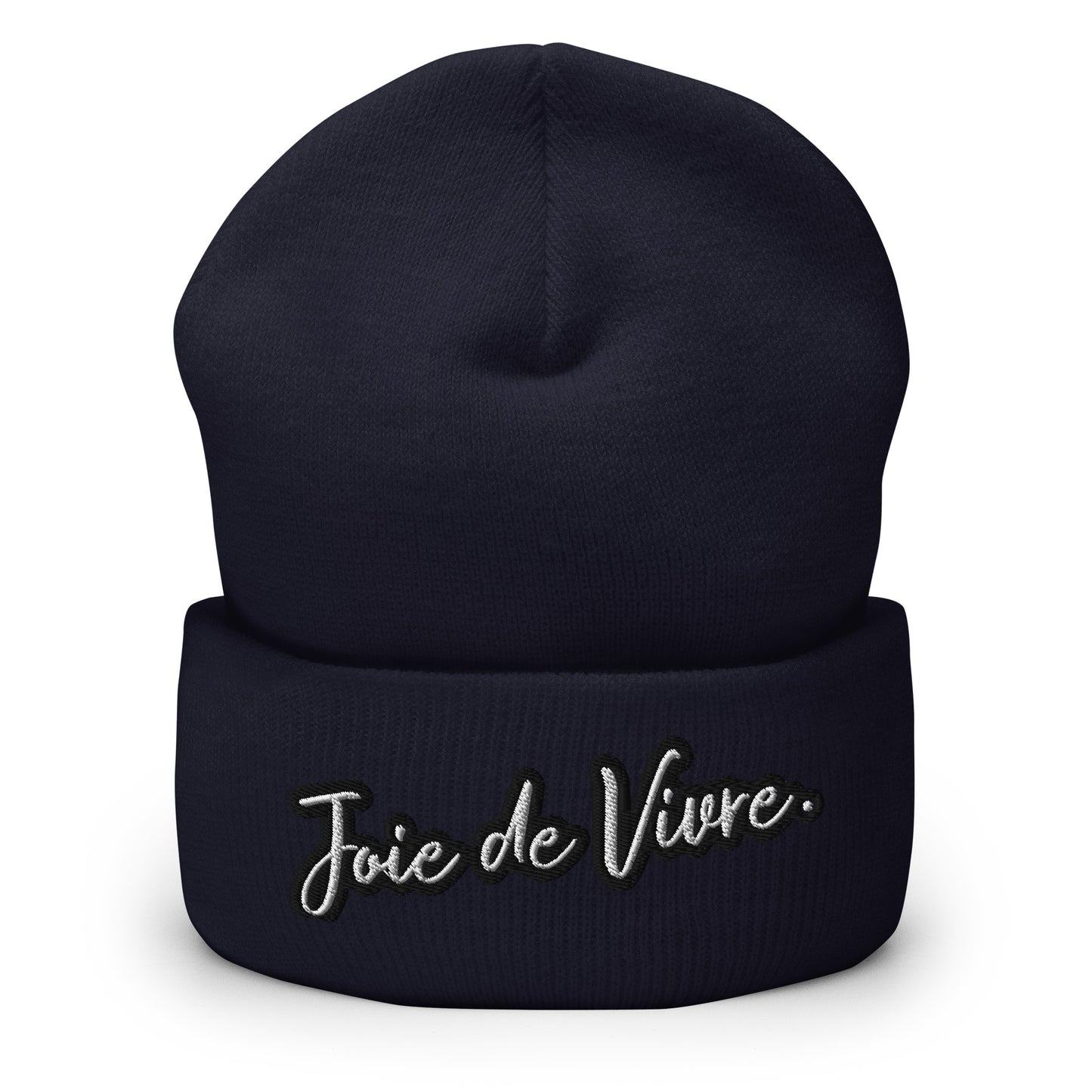 Bonnet Joie de Vivre brodé à bord retourné disponible en Noir, Marine, Anthracite, Bleu, Rouge ou Gris
