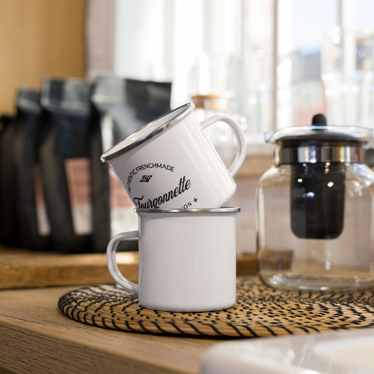 Mug de camping vintage en émail – Fourgonnette authentique de fabrication française 🇫🇷🚙