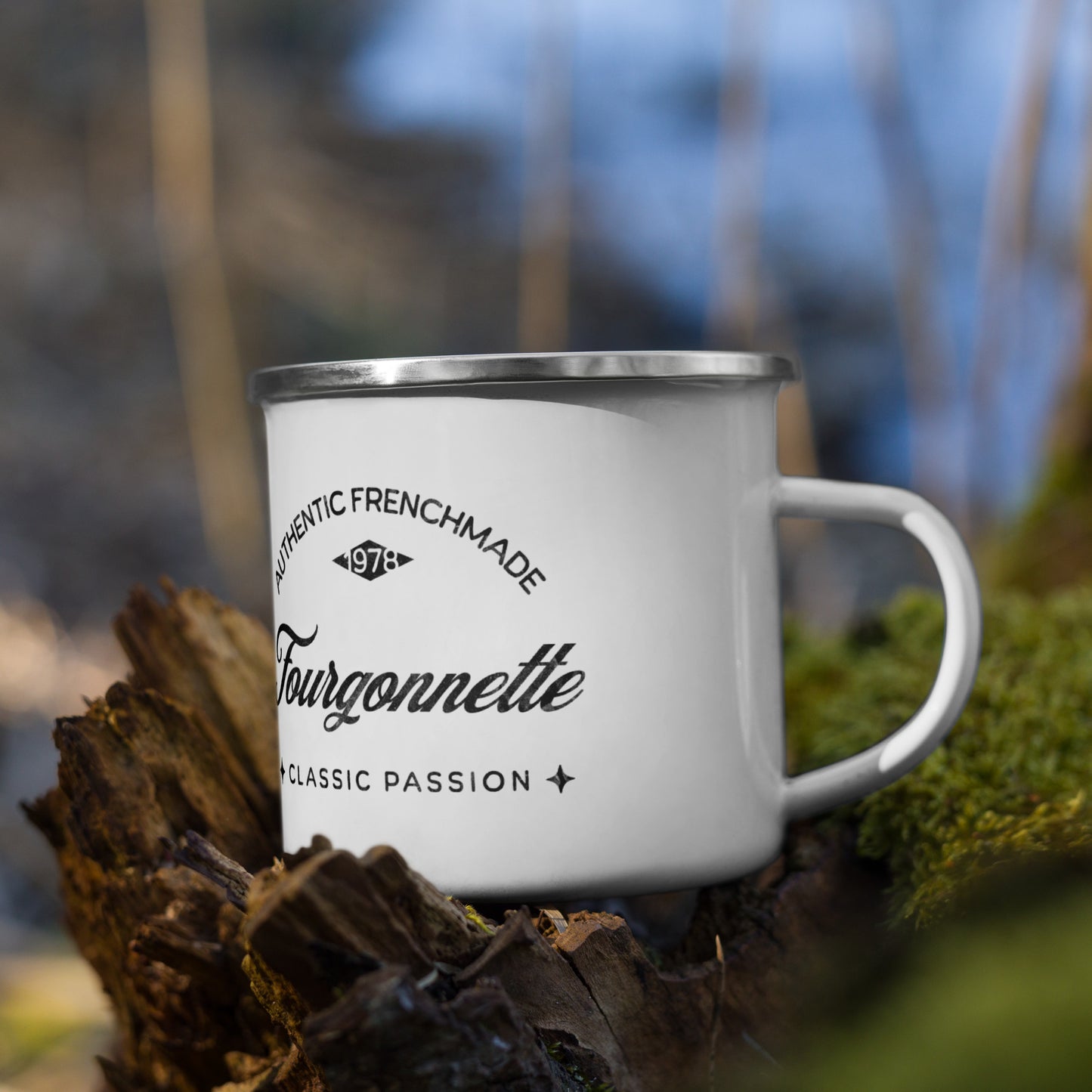 Mug de camping vintage en émail – Fourgonnette authentique de fabrication française 🇫🇷🚙