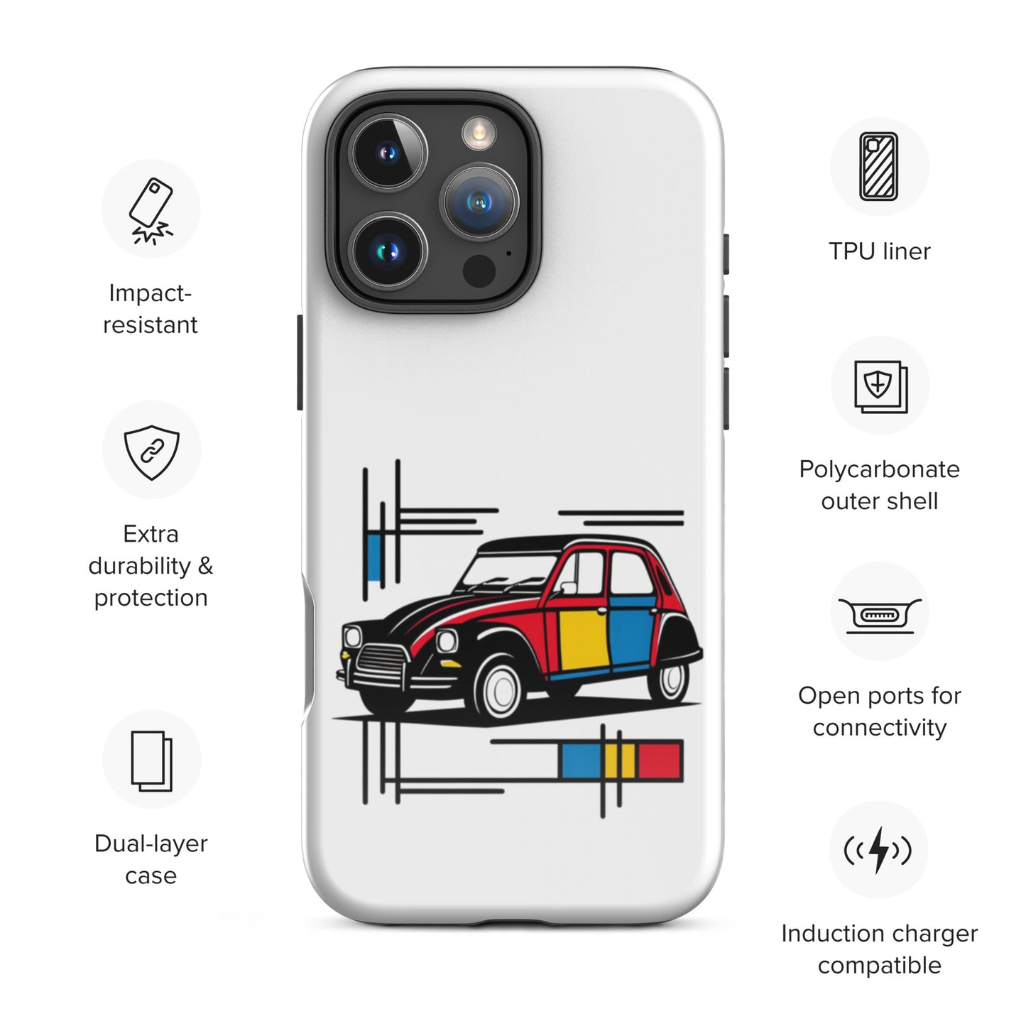 Coque rigide pour iPhone® Citroën Dyane Mondrian – Coque de téléphone artistique au design rétro