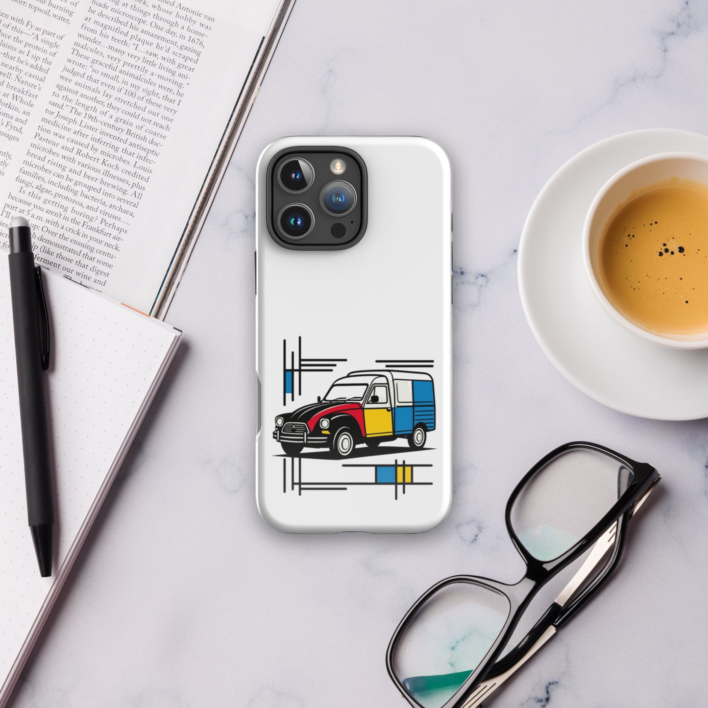 Coque de protection rigide Citroën Acadiane Mondrian pour iPhone® – Coque de téléphone rétro avec illustration artistique