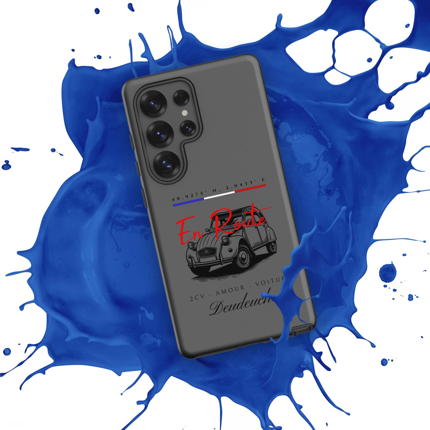 Coque de téléphone Samsung Tough Case – Design Citroën 2CV « En Route » avec coordonnées