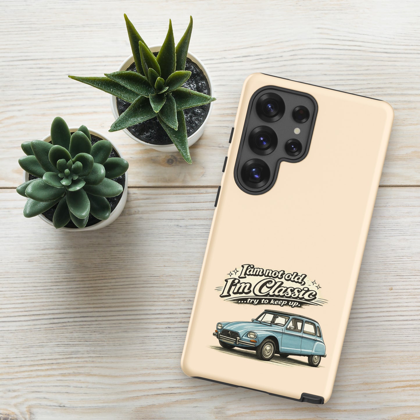 Coque de téléphone Samsung Tough Case – Illustration vintage Citroën Dyane – Design de voiture classique et double protection