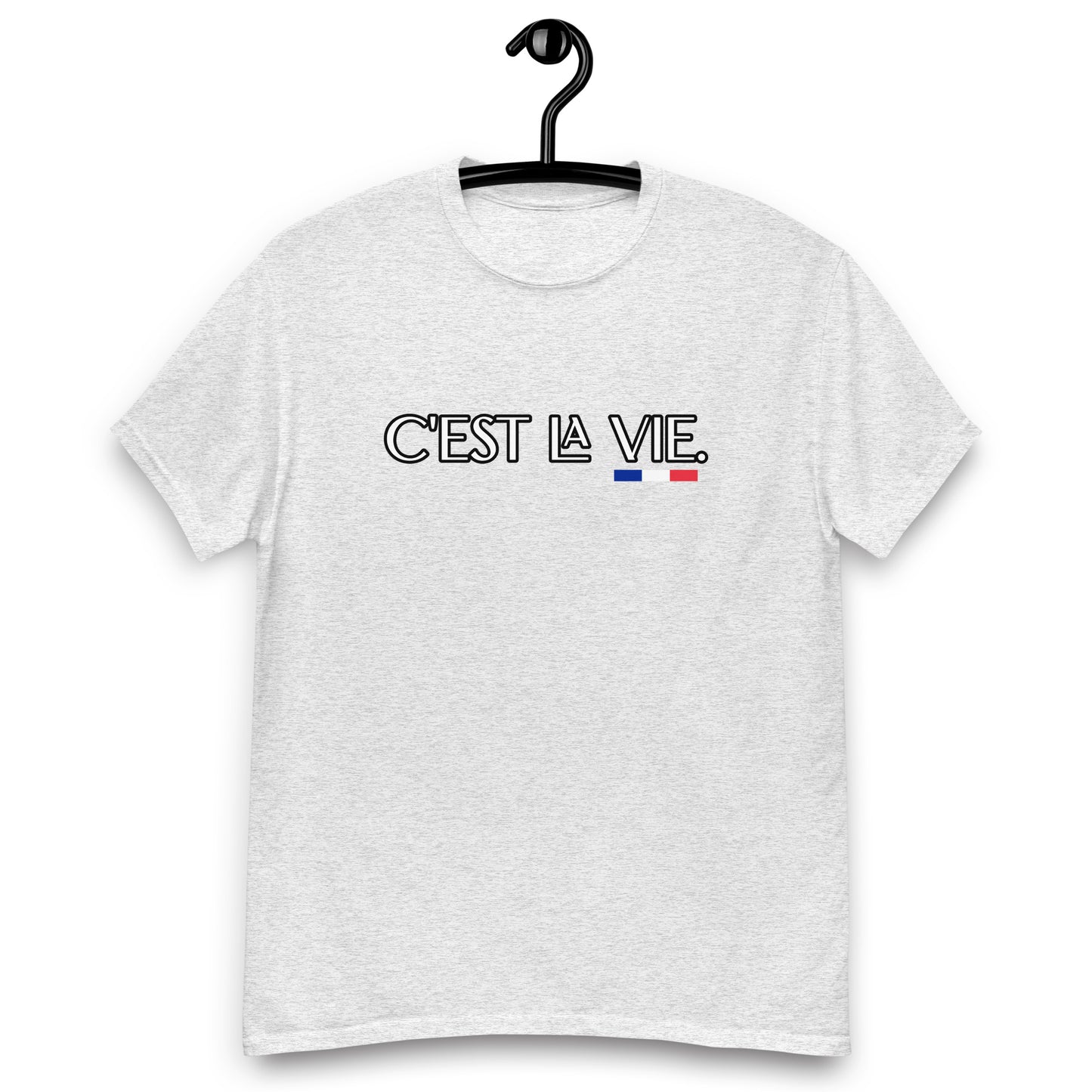 T-shirt unisexe C'est la Vie avec 3 couleurs françaises disponible en Noir, Marine, Naturel, Gris ou Blanc