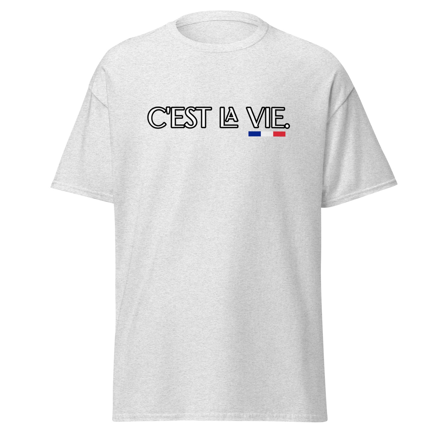 T-shirt unisexe C'est la Vie avec 3 couleurs françaises disponible en Noir, Marine, Naturel, Gris ou Blanc
