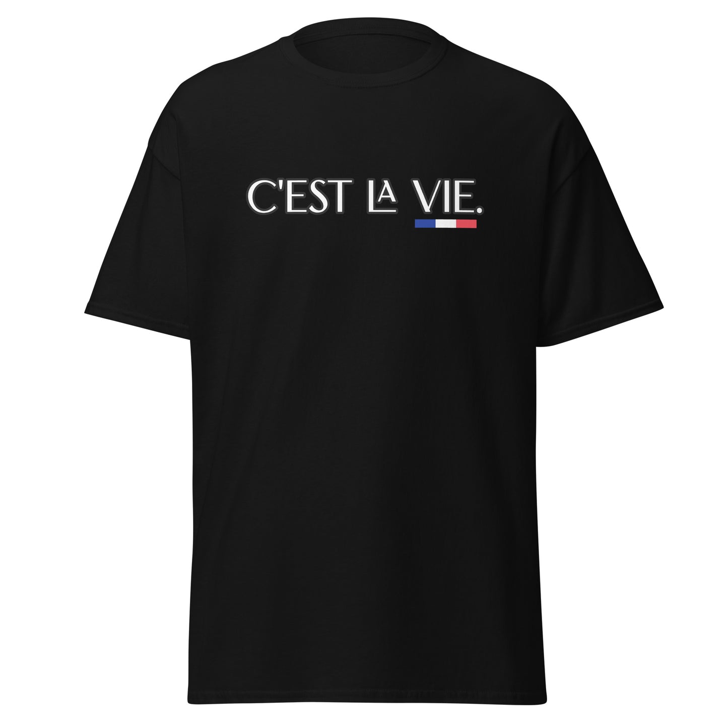 T-shirt unisexe C'est la Vie avec 3 couleurs françaises disponible en Noir, Marine, Naturel, Gris ou Blanc