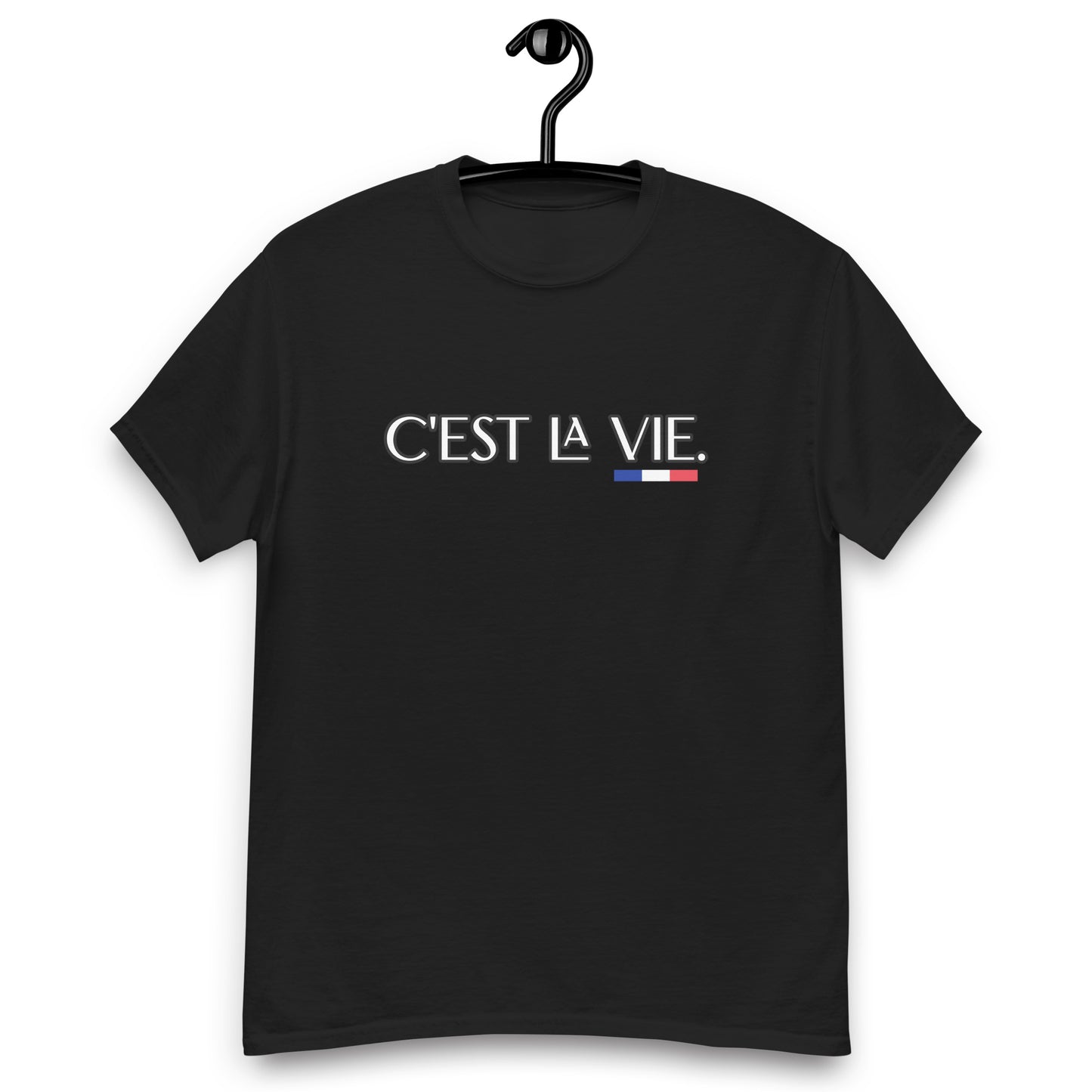 T-shirt unisexe C'est la Vie avec 3 couleurs françaises disponible en Noir, Marine, Naturel, Gris ou Blanc