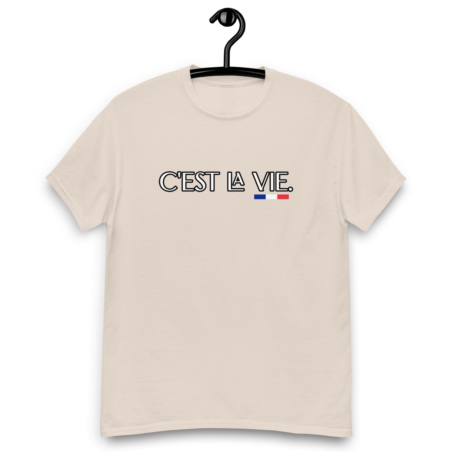 T-shirt unisexe C'est la Vie avec 3 couleurs françaises disponible en Noir, Marine, Naturel, Gris ou Blanc