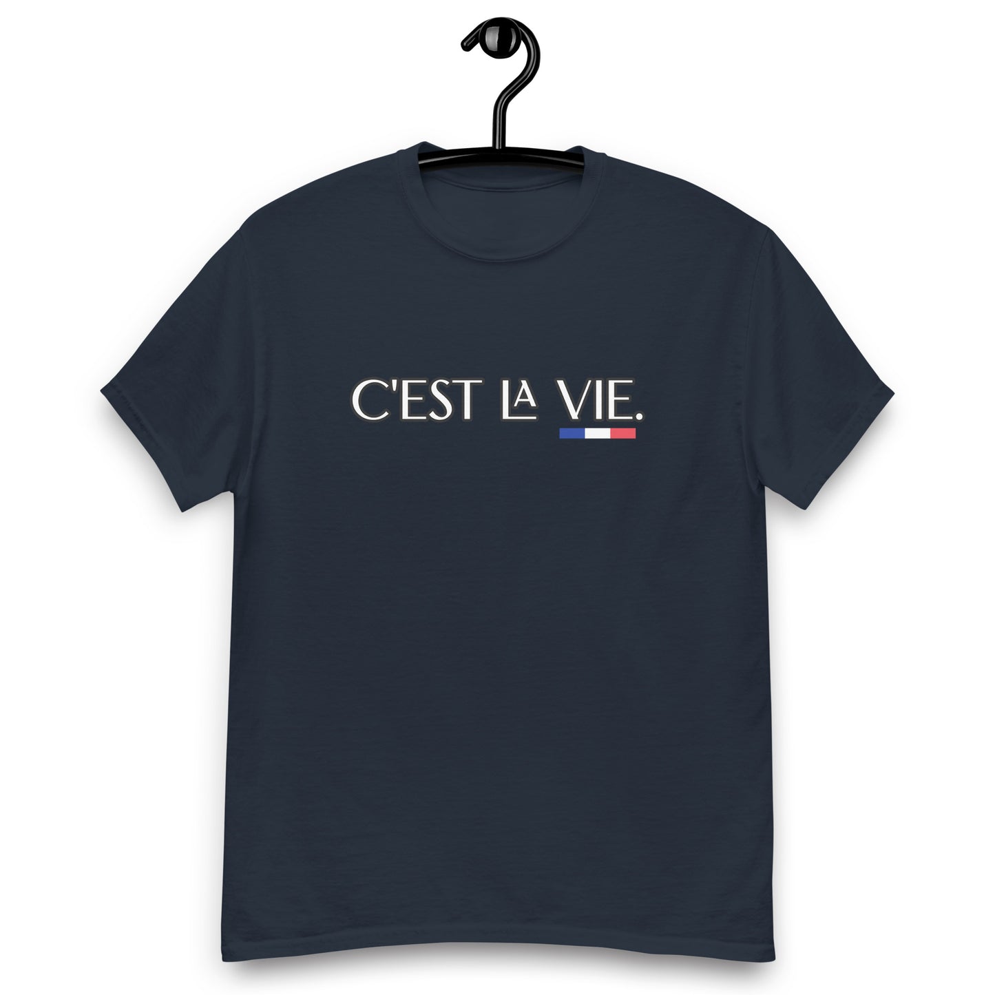 T-shirt unisexe C'est la Vie avec 3 couleurs françaises disponible en Noir, Marine, Naturel, Gris ou Blanc
