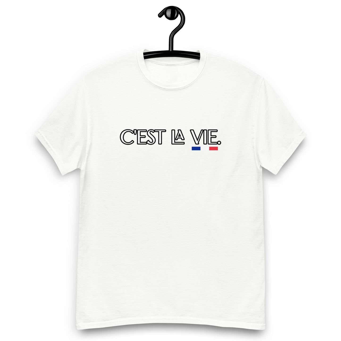 T-shirt unisexe C'est la Vie avec 3 couleurs françaises disponible en Noir, Marine, Naturel, Gris ou Blanc