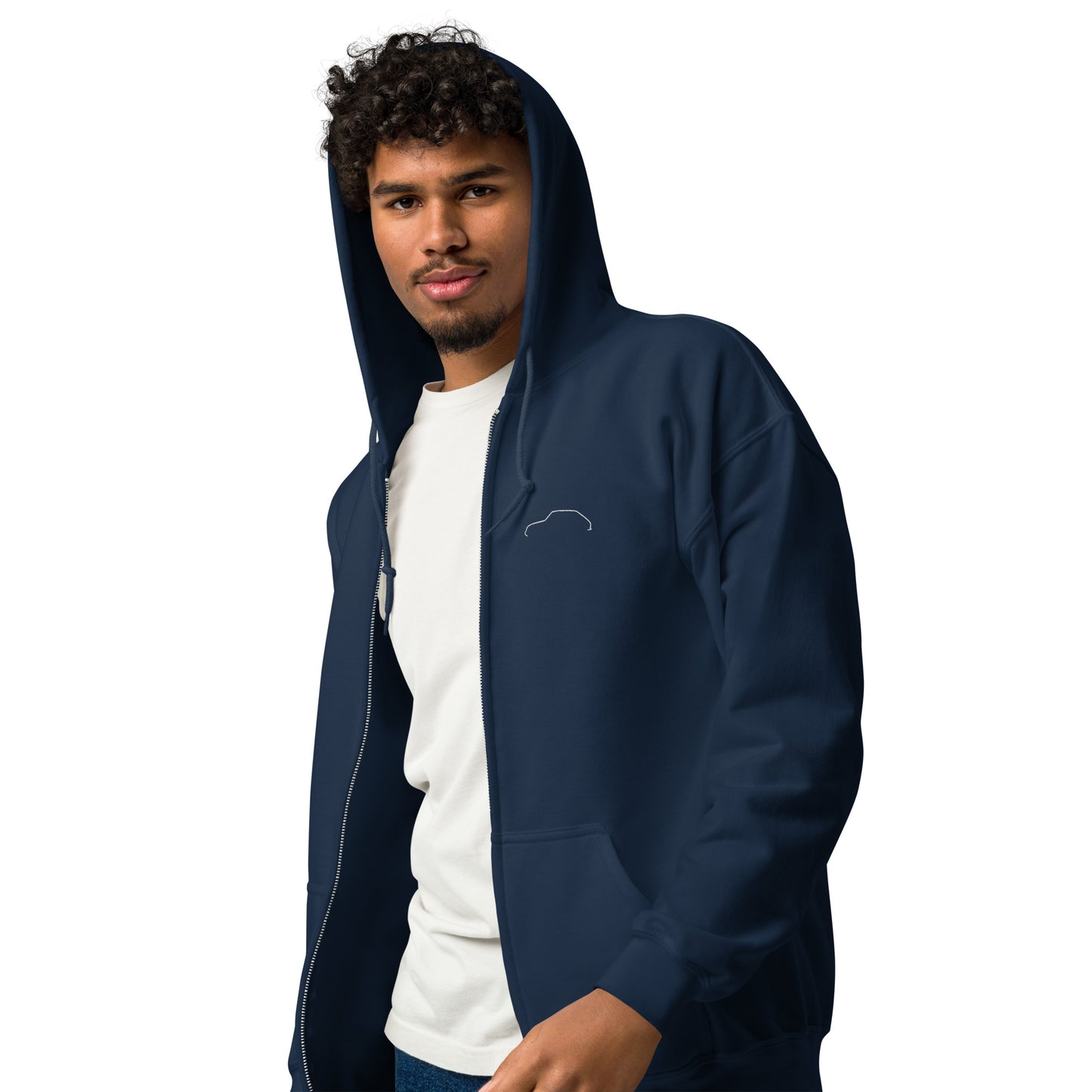 Silhouette Collection – Citroën Ami 8 Line Art Unisex Zip Hoodie | Minimalist White Embroidered Design