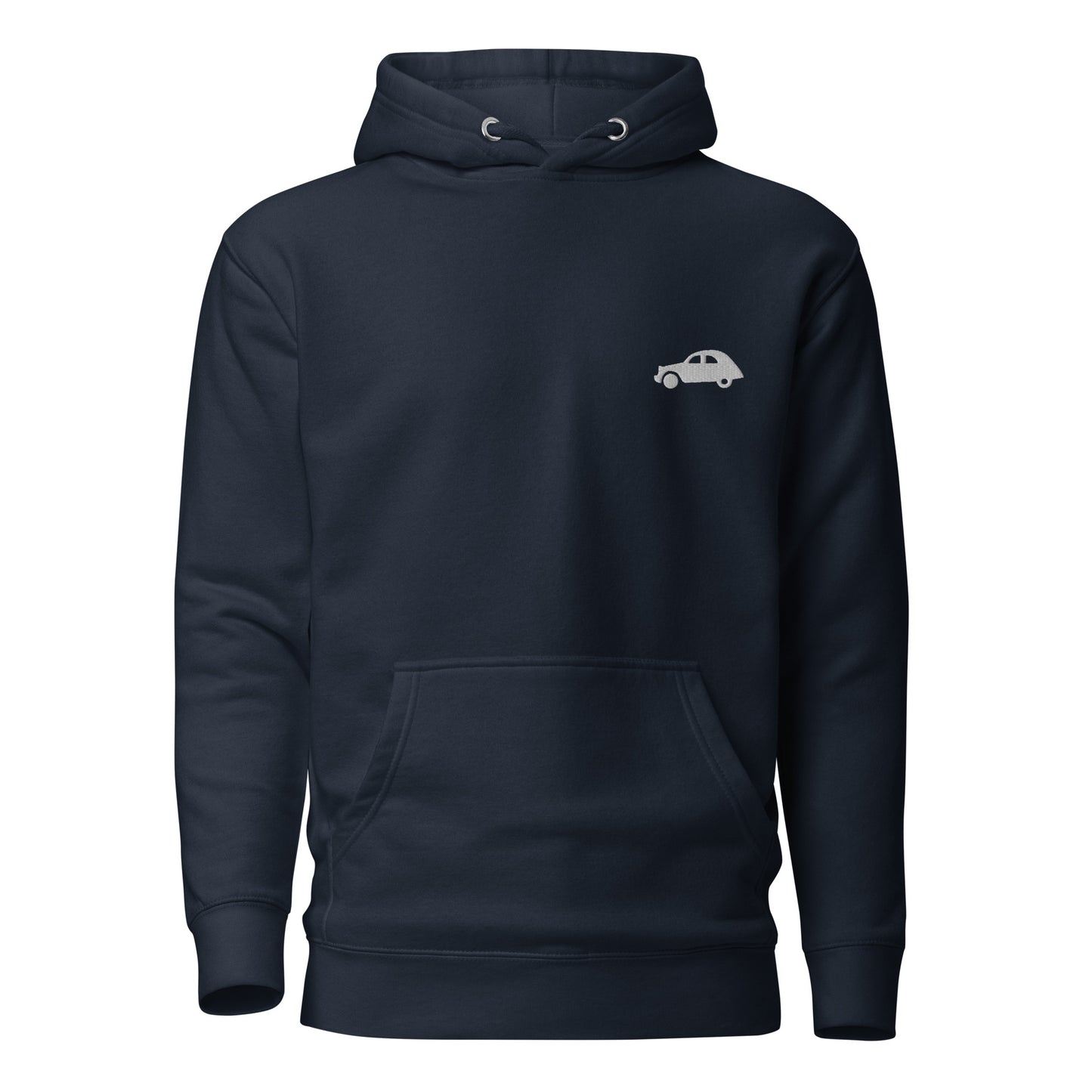 Premium uniseks hoodie Citroën 2cv geborduurd - Zwart, Navy, L.Blauw, Grijs of Wit