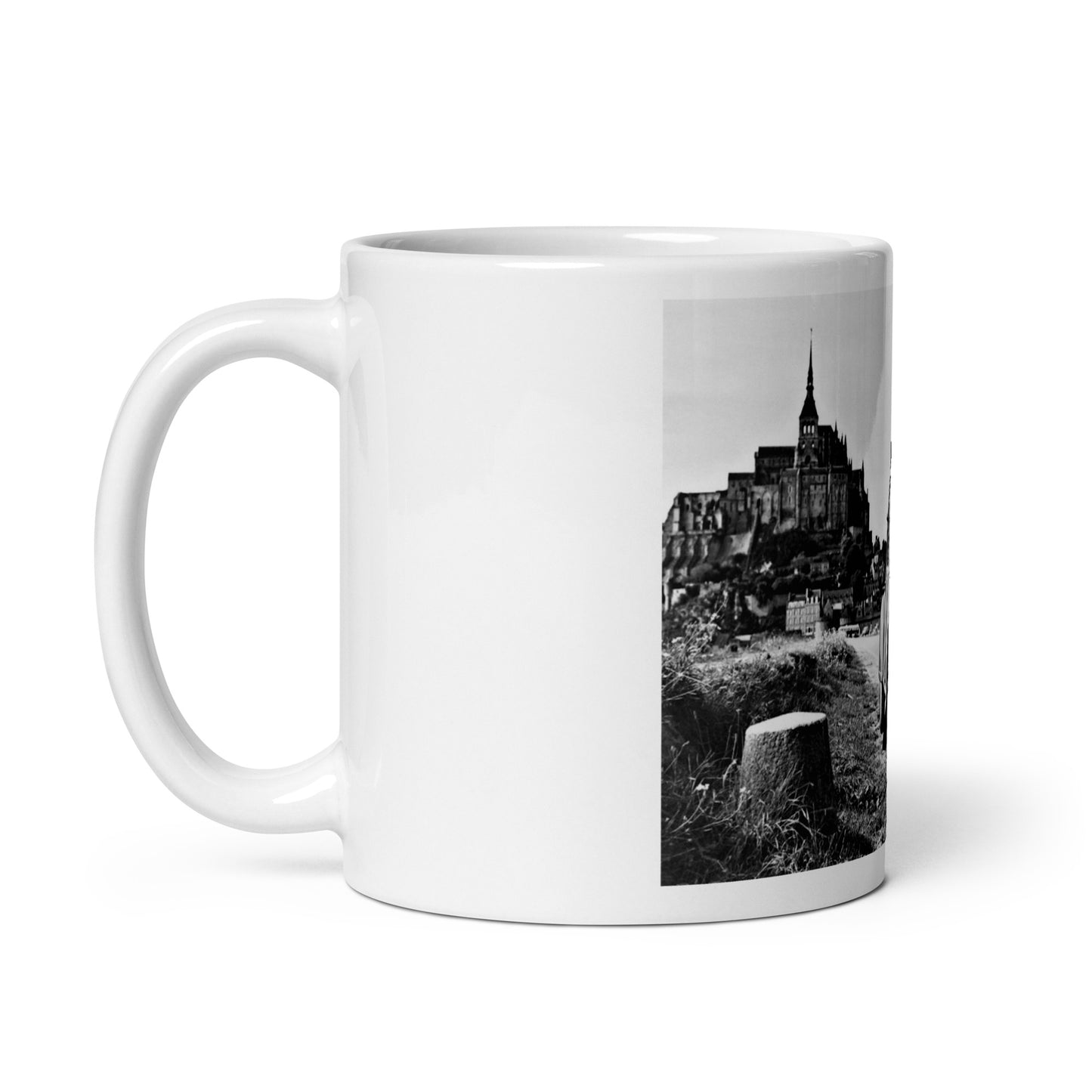 Mont Saint Michel with Citroën 2cv White glossy mug available in different sizes