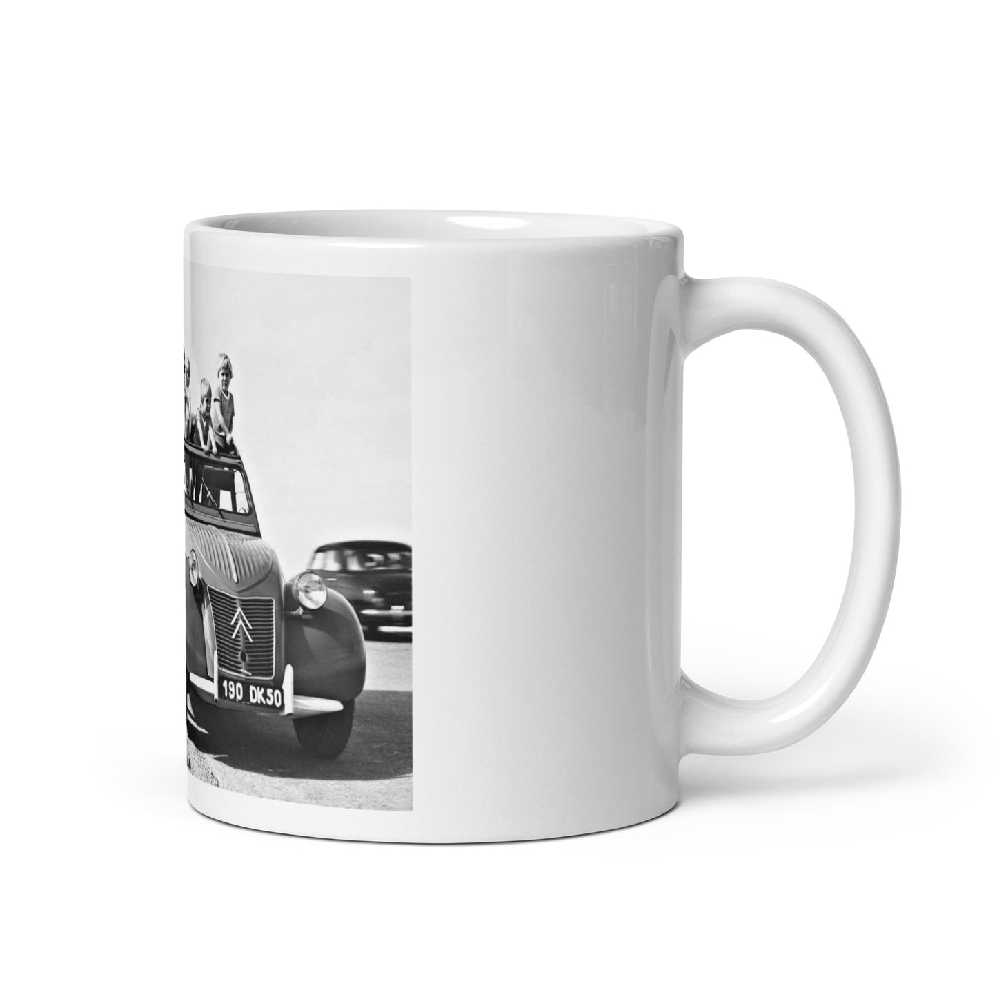 Mont Saint Michel with Citroën 2cv White glossy mug available in different sizes