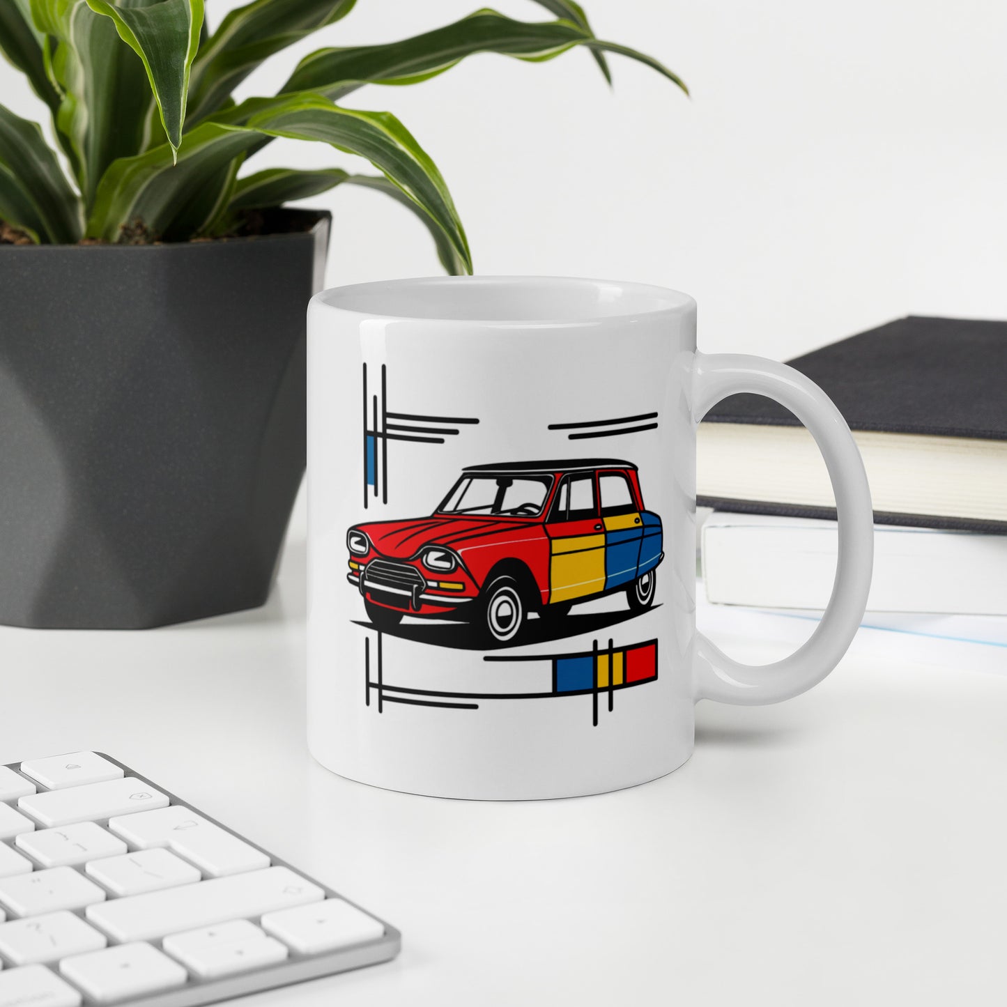 Mug Citroën Ami 6 Mondrian – Une icône artistique pour votre moment de plaisir quotidien