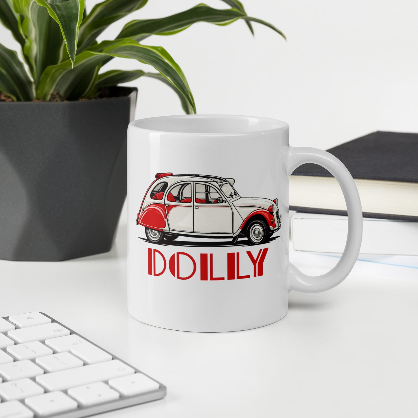 Mug en céramique 2CV Dolly 1986 – Illustration rouge et blanche emblématique | Collection spéciale