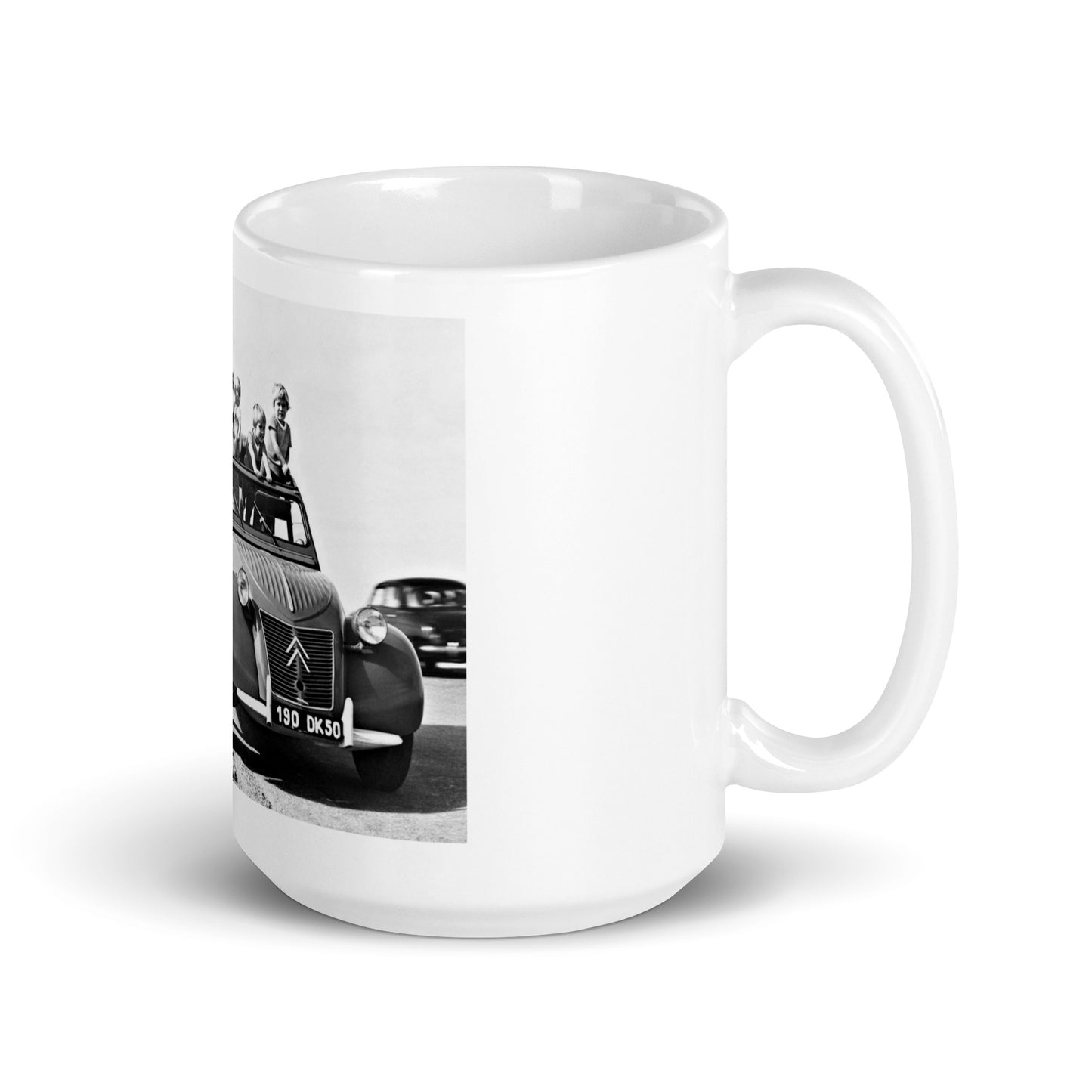 Mont Saint Michel with Citroën 2cv White glossy mug available in different sizes