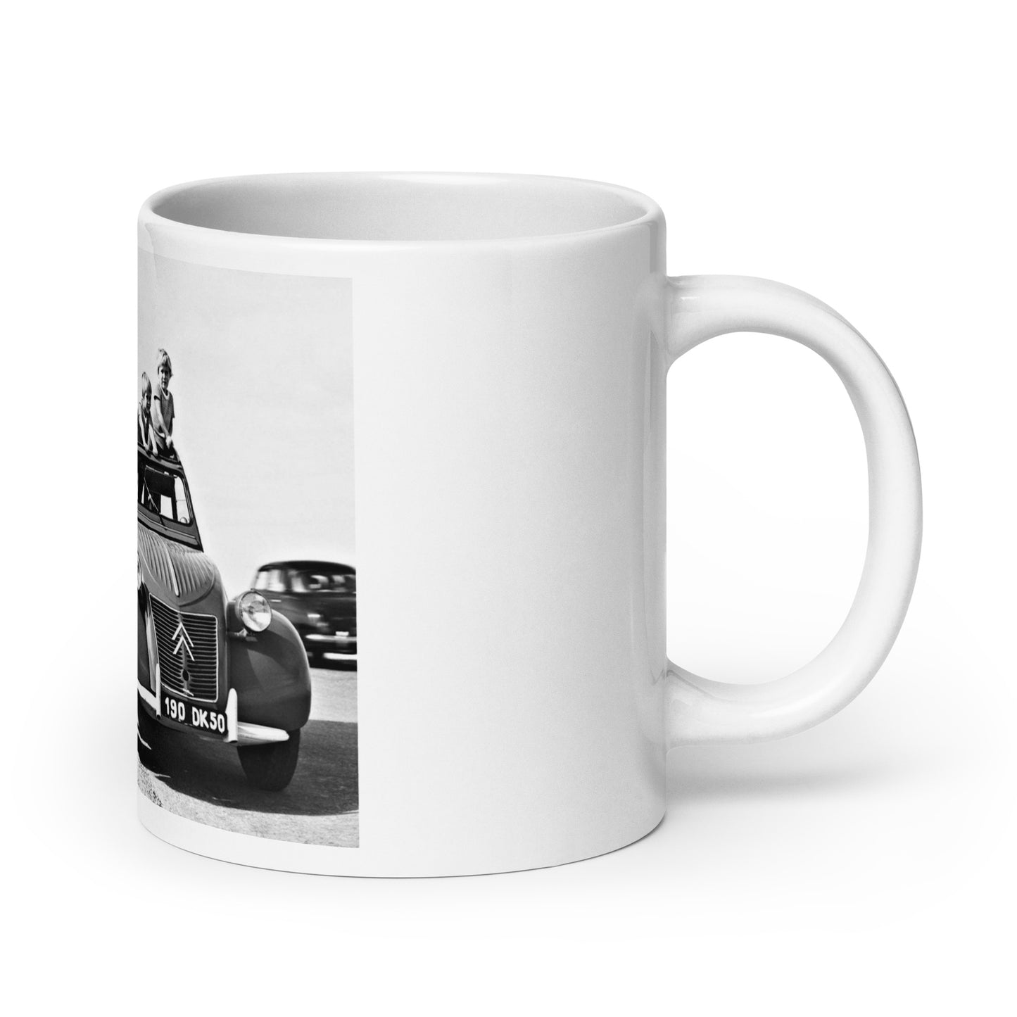 Mont Saint Michel with Citroën 2cv White glossy mug available in different sizes