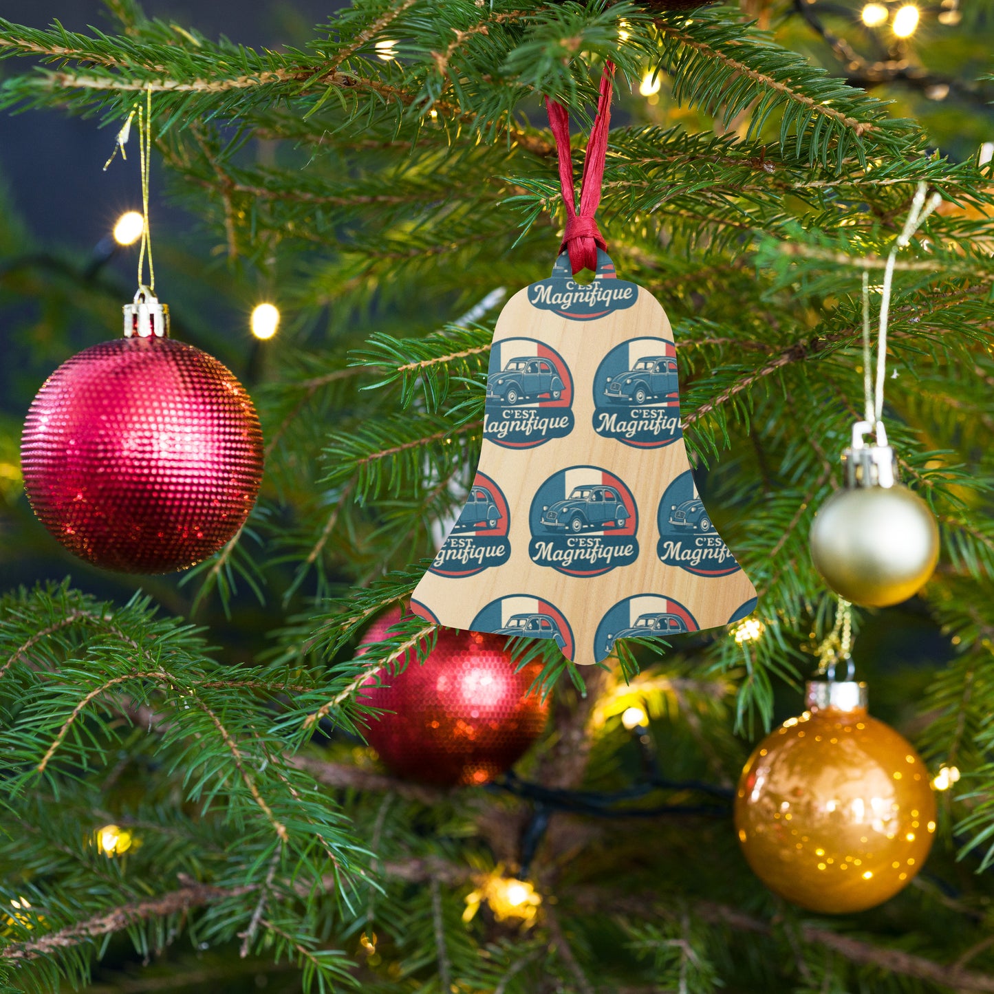 🎄 Wooden Christmas ornament "C'est Magnifique" | Citroën 2CV Design