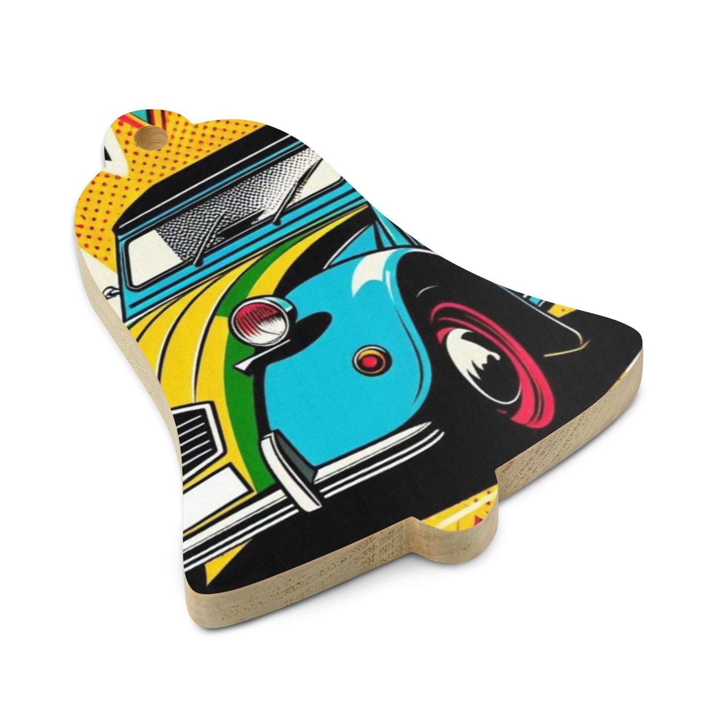 Décoration de Noël en bois – Design de voiture rétro dans un style pop-art