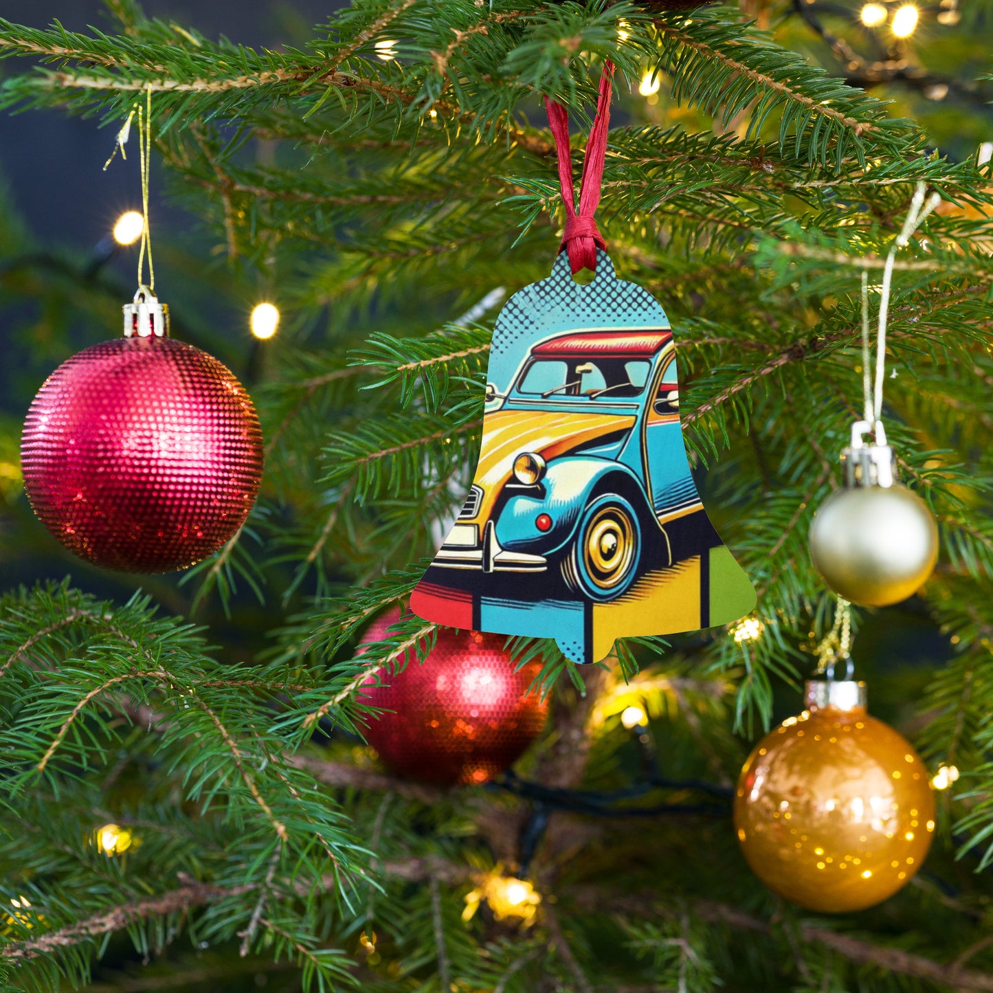 Wooden Christmas ornament – Citroën 2CV in Pop Art Style