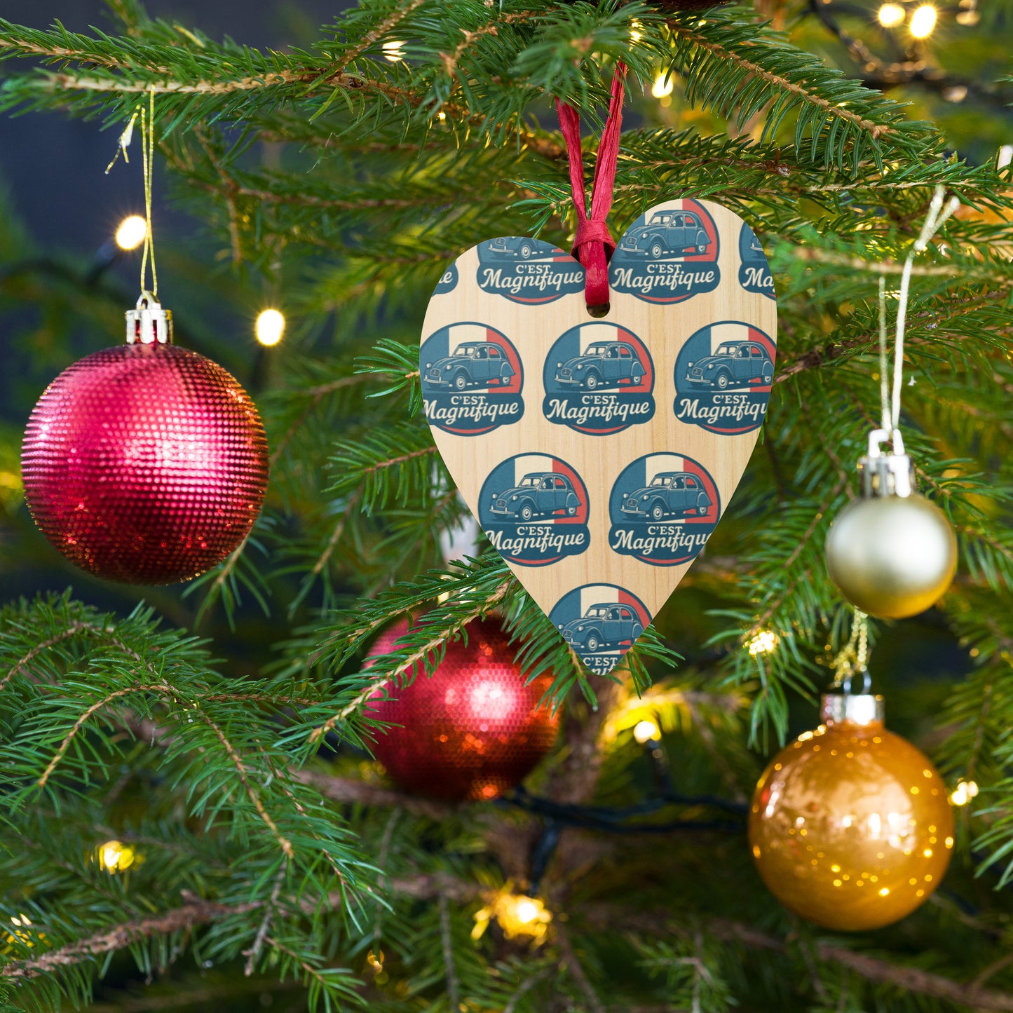 🎄 Wooden Christmas ornament "C'est Magnifique" | Citroën 2CV Design