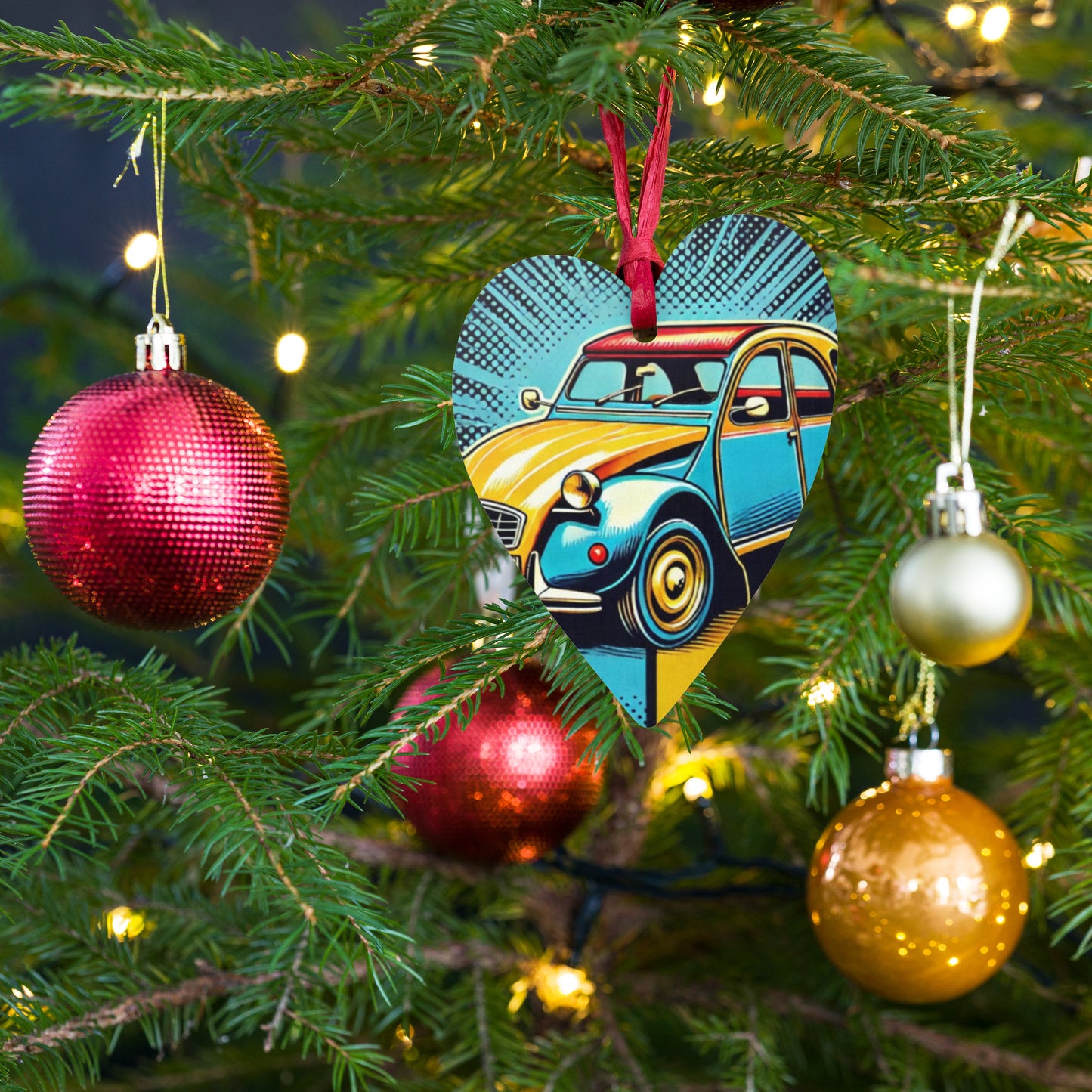 Wooden Christmas ornament – Citroën 2CV in Pop Art Style